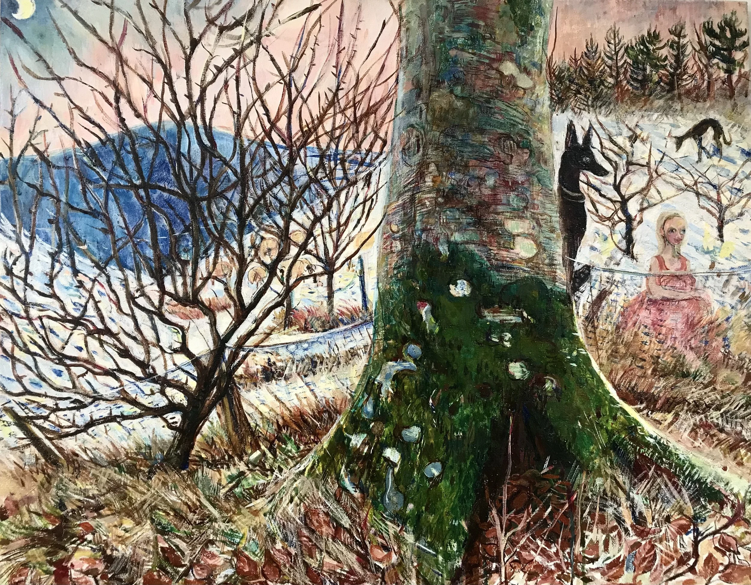 Spring Awakening & Moss Beech Bole, oil on Fine Belgian Linen, 60 x 75cm, 2025, £2400