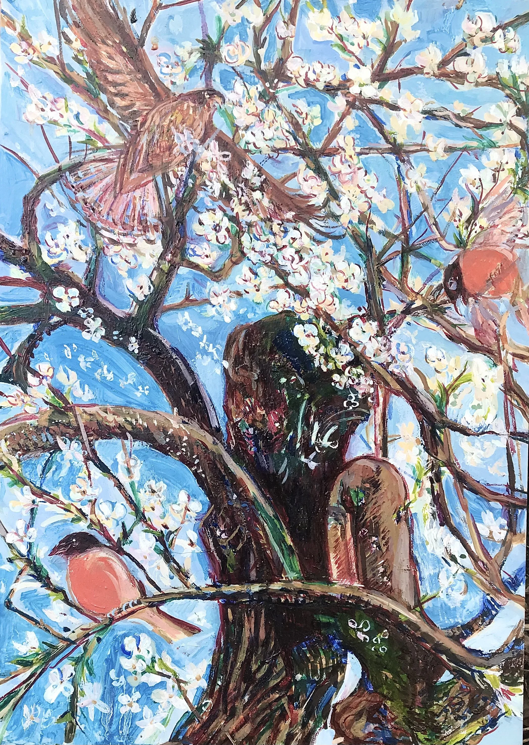 Plum blossom, Bullfinch, Red Kite