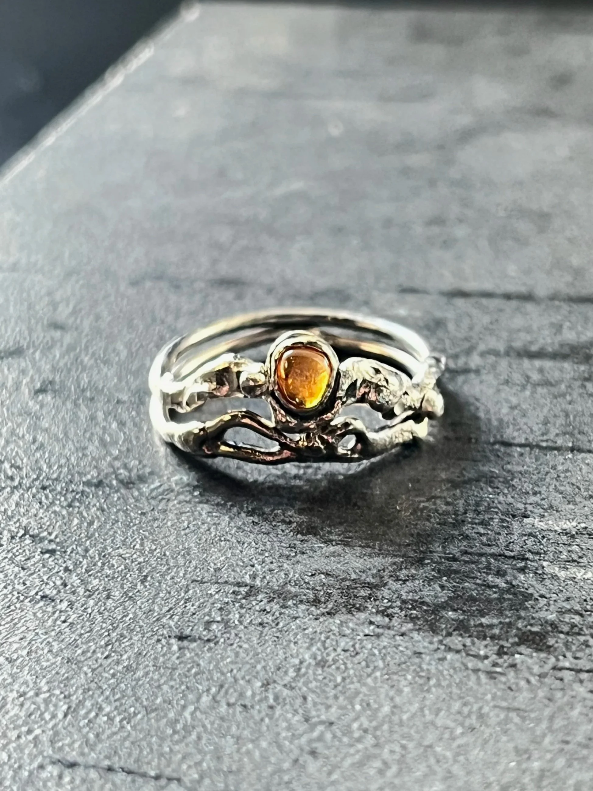 Vesper Peak (USA) mined garnet from a client is made into a set of stacking rings. 
