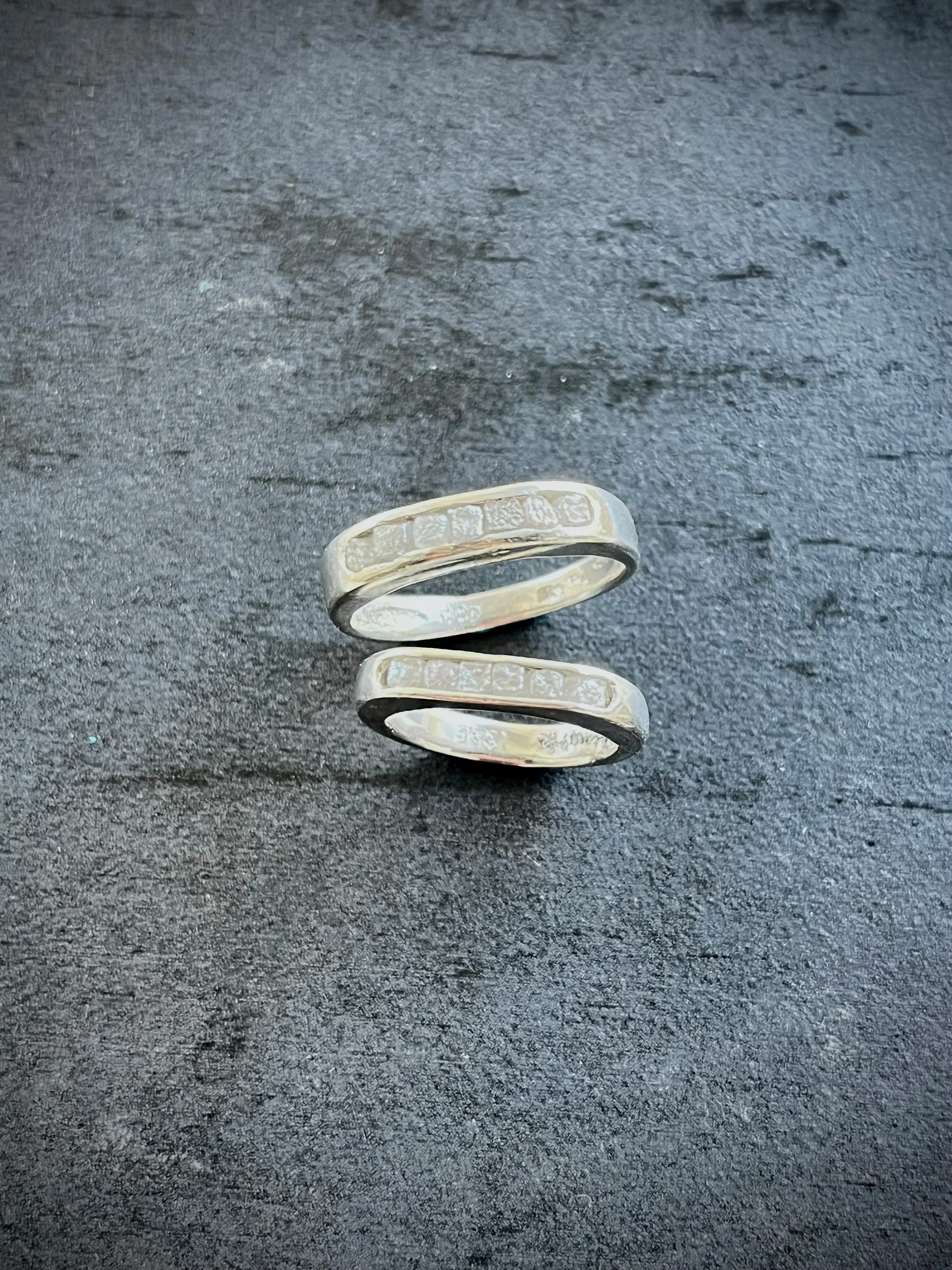 New wedding bands. Natural rough diamond cubes, channel set in .925 silver