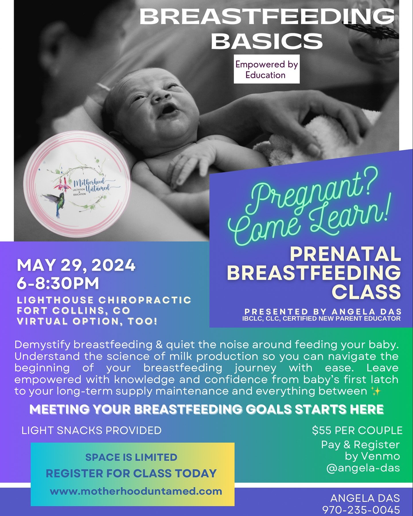 PRENATAL BREASTFEEDING CLASS ALERT 📢 

Wednesday May 29th from 6-8:30pm MST 
@lighthousechirofc hosting 
Light snacks provided 

Let&rsquo;s learn about milk! Like the things they didn&rsquo;t teach us in anatomy about breasts and how they work and 