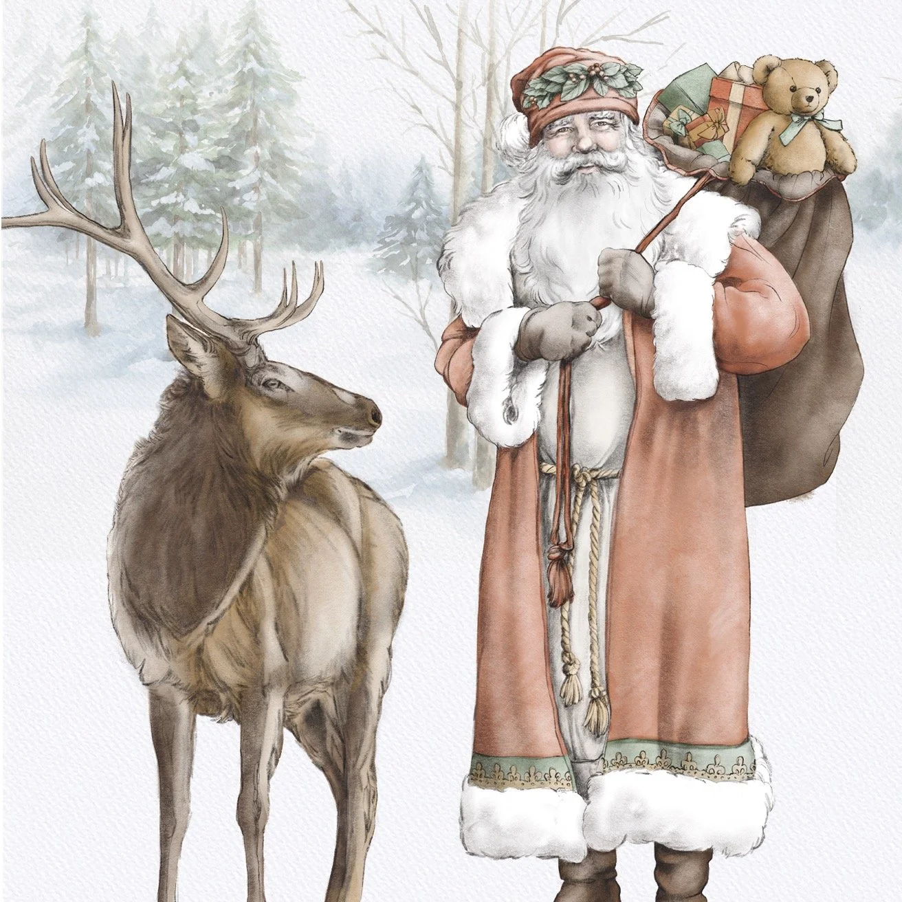 A rare piece that I created on the iPad. I love drawing on it...but painting? I prefer the paint, brush and paper most of the time. But I do love to mix it up now and again! #vintagesanta #kriskringle