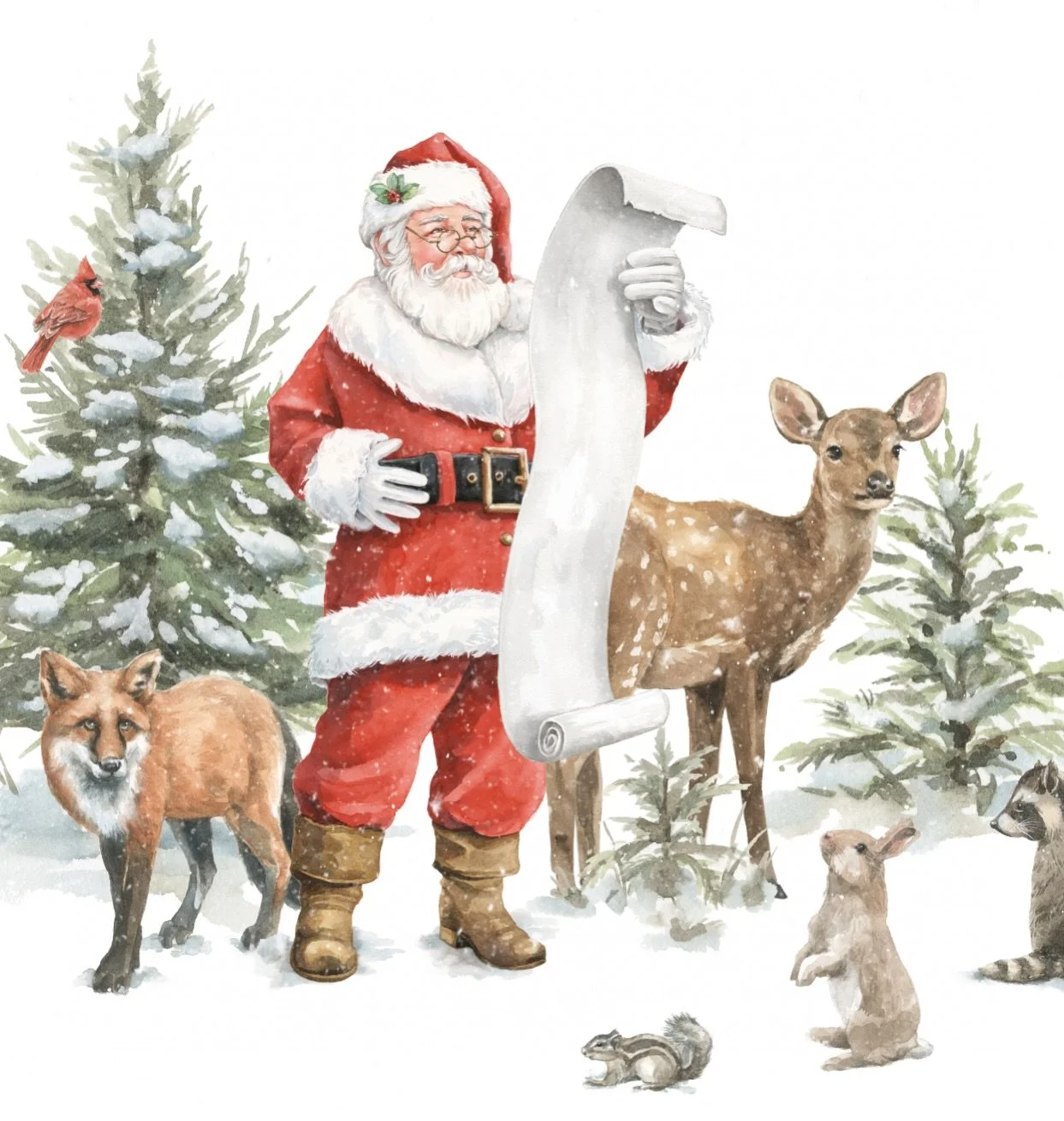 He's making a list and checking it twice! 🎅🏼📋🎄#santaclaus #woodlandsanta #santaart