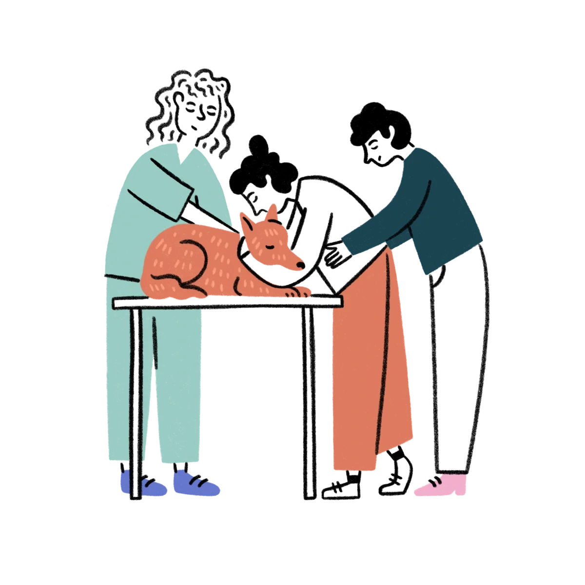 Medical team consisting of three healthcare professionals in scrubs and masks performing surgery in a hospital operating room, with surgical lights overhead.