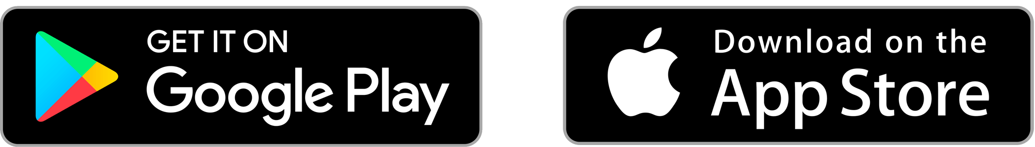 Buttons for downloading an app from Google Play and the Apple App Store.