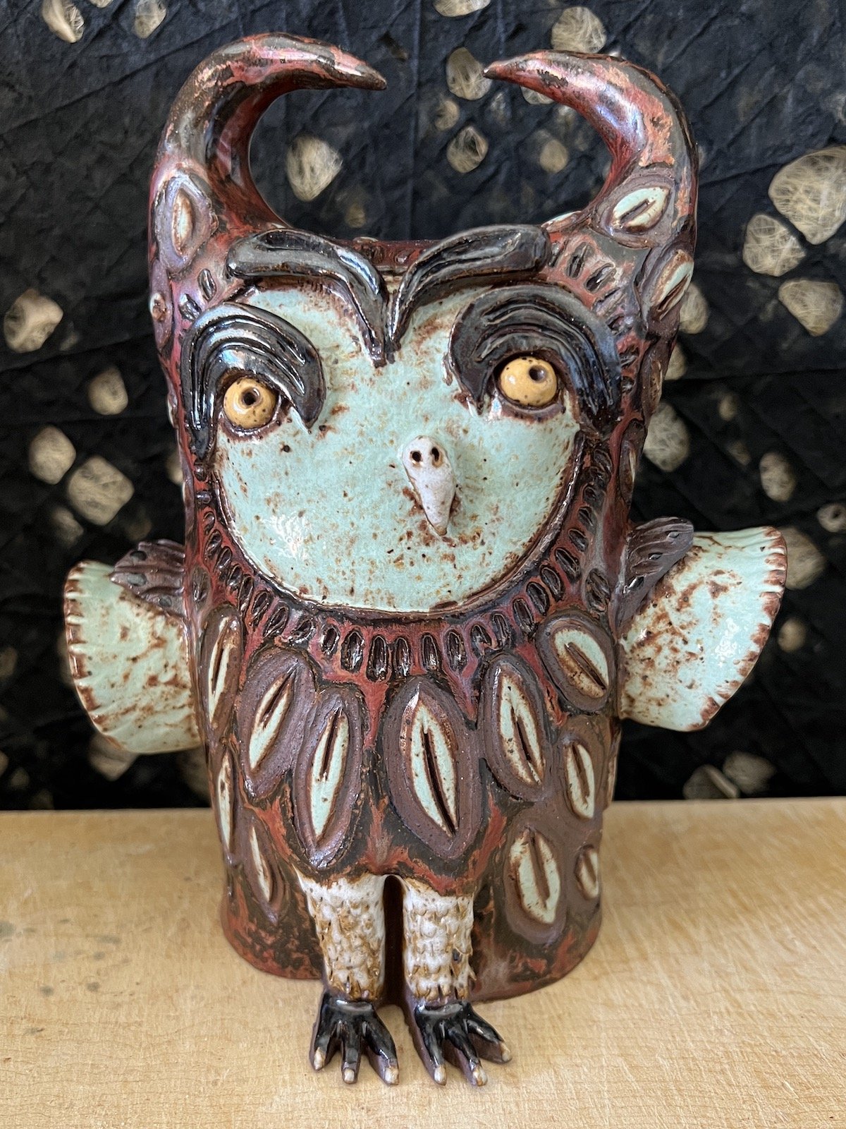 LEFTY, Various glazes on Speckled Buff Clay, 7.5" tall with 5.5 wingspan,$225.00