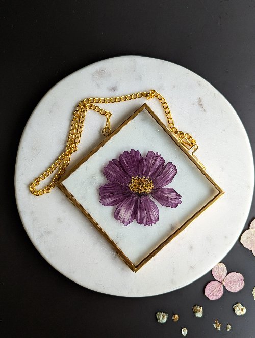 Small pressed flower hanging frame - Cosmos (square) — Bloom & Make