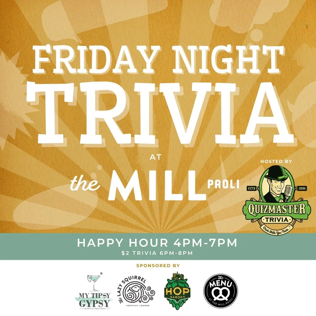 Join Us Friday Night!

🍻 Happy Hour (4-7 PM): Fuel up with deals from The Lazy Squirrel &amp; Hop Garden Brewing &amp; Tap Room - Paoli, WI . 🧠 Trivia (Start Time 6pm): Grab your pen and paper&mdash;it's old-school, social, and no phones allowed! ?