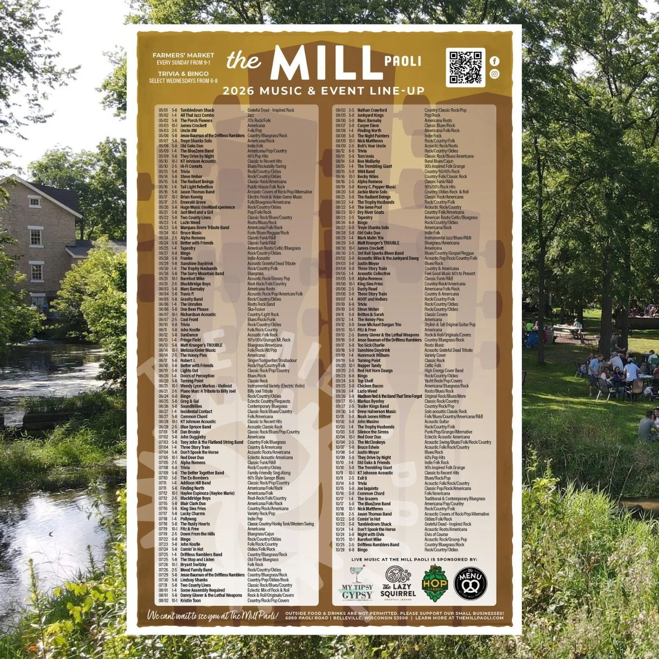 It's here!!! Our 2026 Summer Schedule for Music, Events, Trivia, Bingo and MORE at @themillpaoli! See the full schedule here: https://themillpaoli.com/events

We've got an incredible lineup of bands ready to fill your summer with fantastic tunes and 