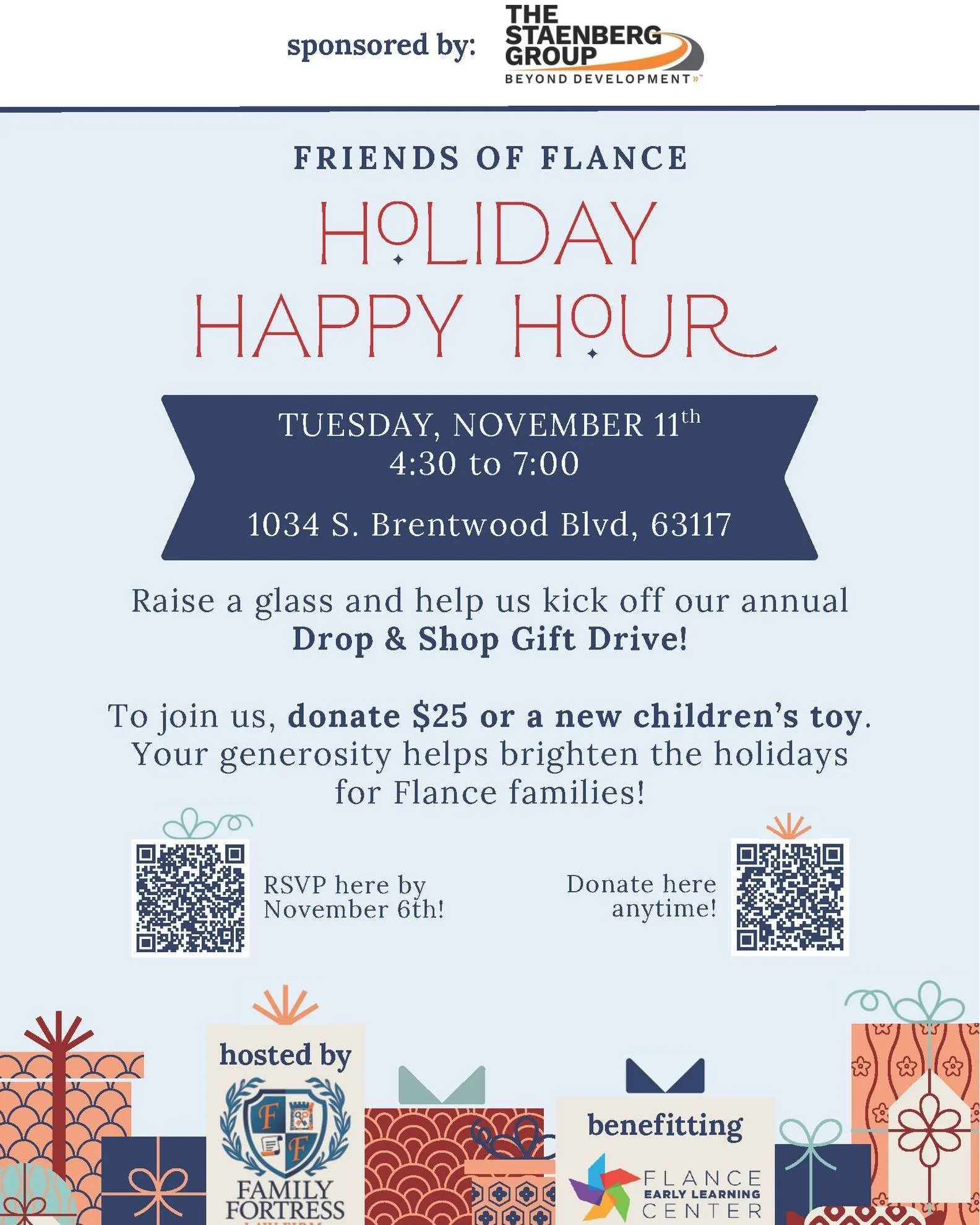 Hey Flance friends! Do you have happy hour plans next Tuesday, Nov. 11th? Sure you do! Join us in Brentwood (right across from the Galleria) as we kick off our annual Drop &amp; Shop Toy Drive to benefit Flance children, families and community. RSVP 