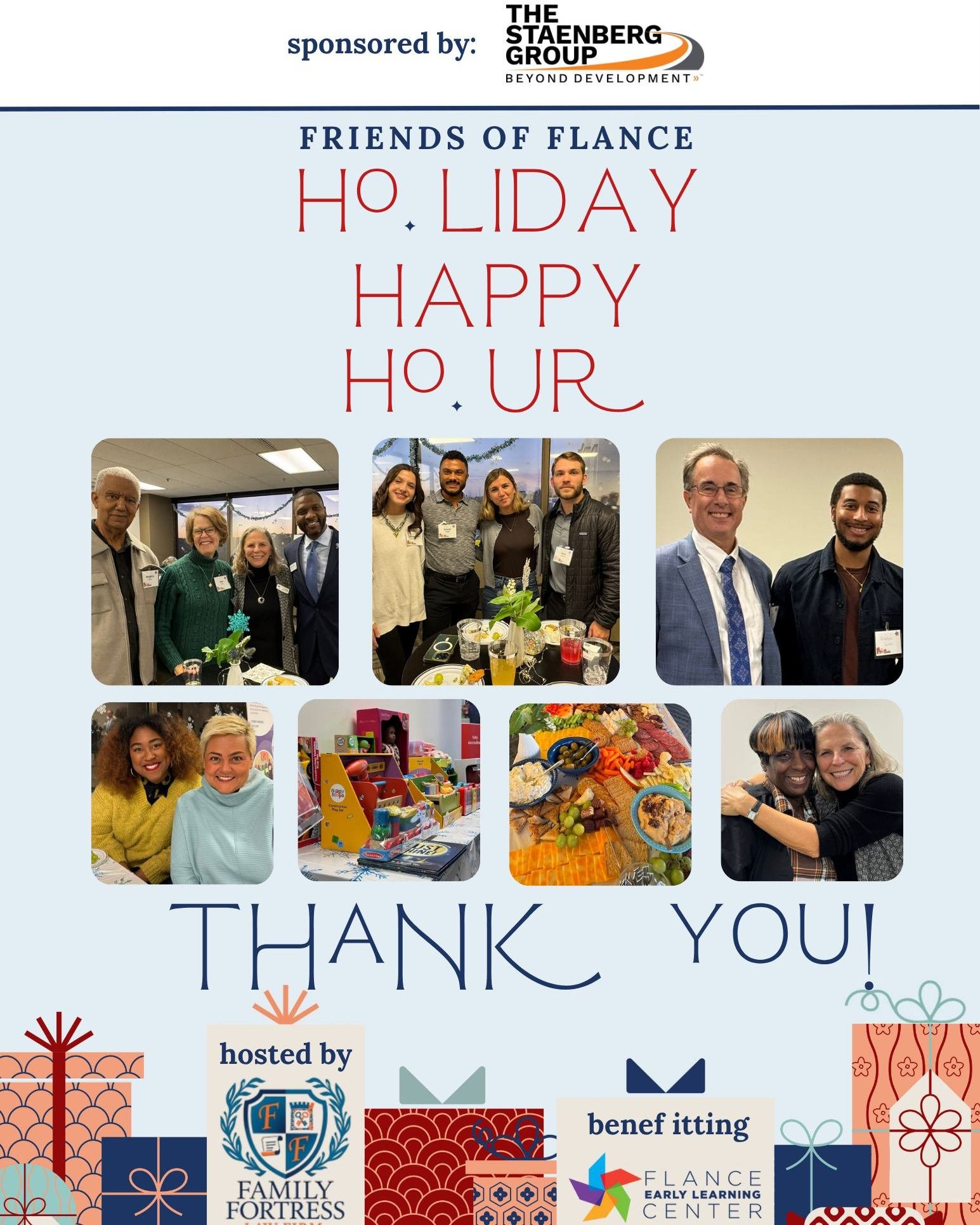Sending out heartfelt thanks to all those who joined us and contributed to our Friends of Flance Holiday Happy Hour and Drop &amp; Shop Kickoff last night. Special thanks to our sponsor Michael Staenberg, host Paul Petruska, and event planner Adina O