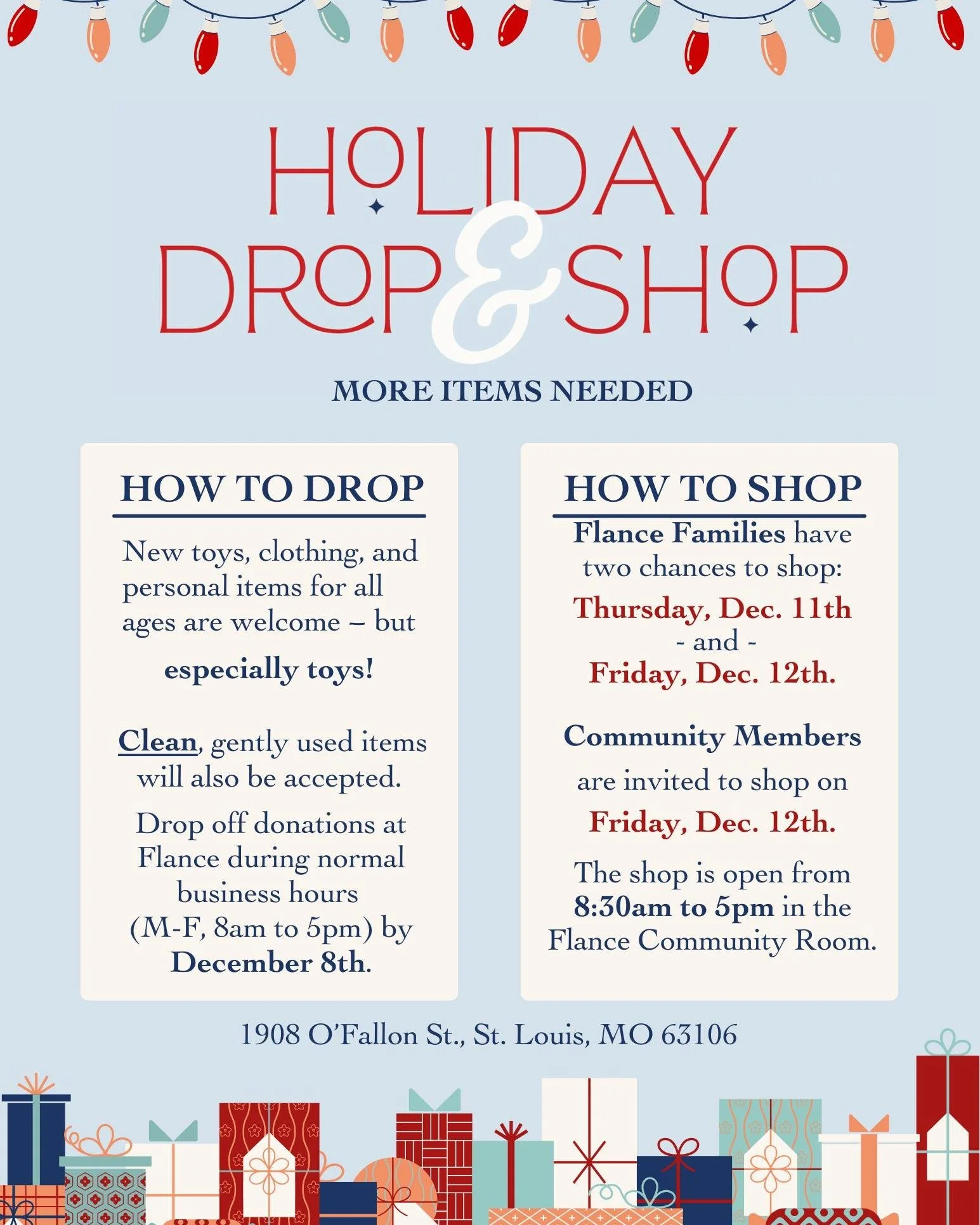 Calling all Black Friday shoppers and those who like to &quot;Spring Clean&quot; in Winter!

We are a bit behind this year in donations for our annual Drop &amp; Shop toy drive.

We certainly understand. It's been a tough time lately for many folks. 