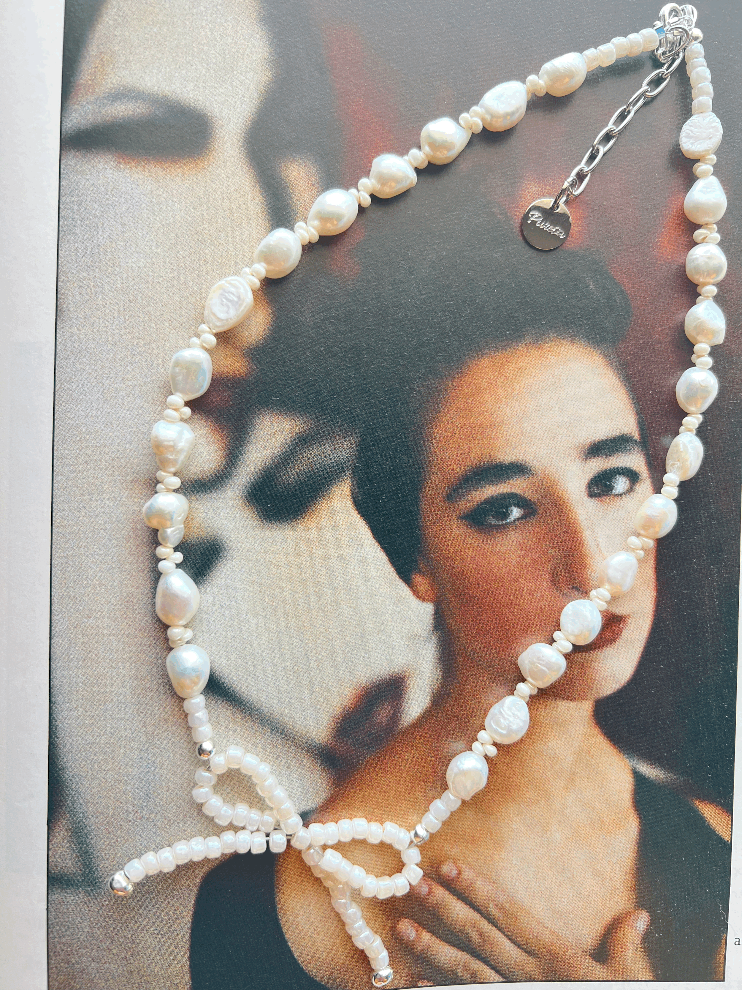 Black and white Japanese beaded bows with freshwater pearls | Handmade jewelry brand by mother and daughter