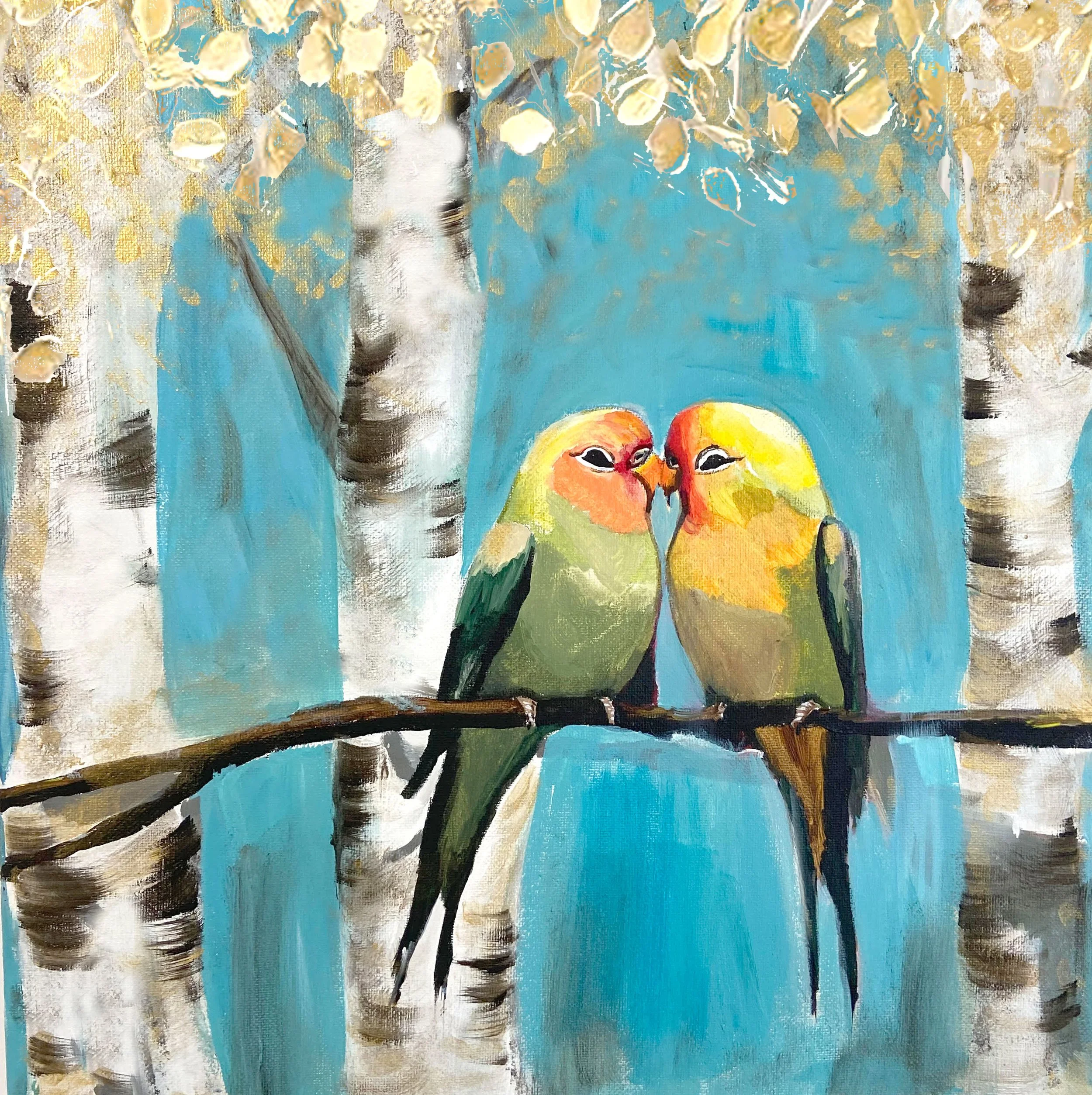 Love Birds With Gold Leaf