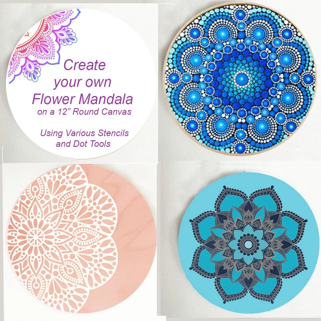 Flower Mandala on 12" Round Canvas