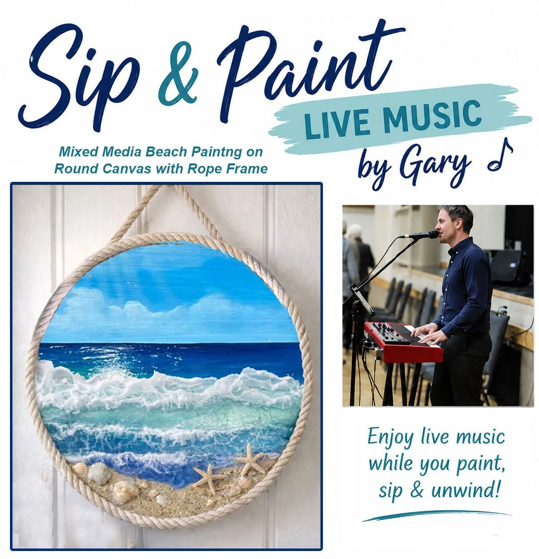 Sip & Paint ~ Mixed Media Beach on Round Canvas