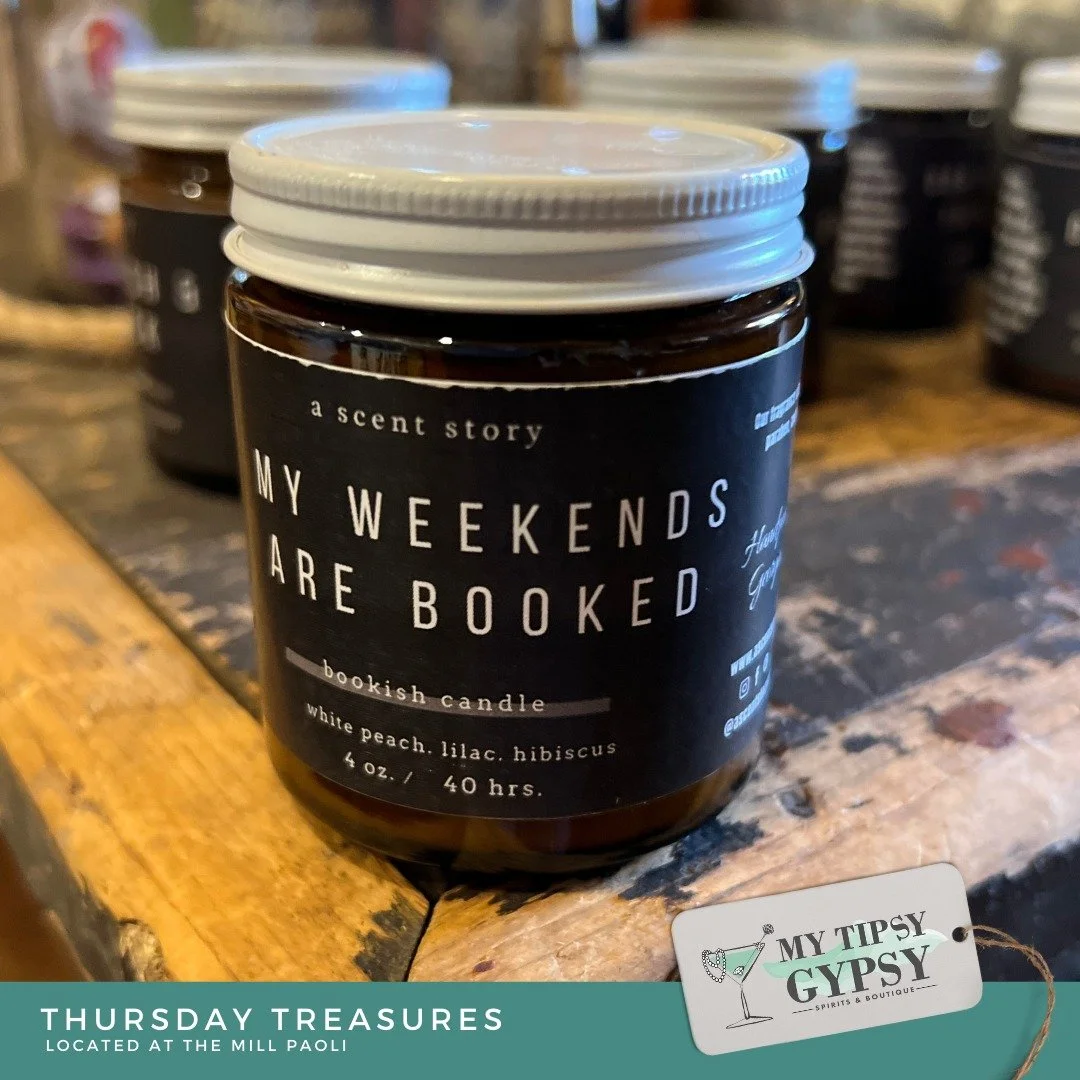 Thursday Treasures from My Tipsy Gypsy!

Nothing beats a good book and a delicious candle in the winter!

#mytipsygypsy #visitpaoli #themillpaoli #visitpaoli #ThursdayTreasure