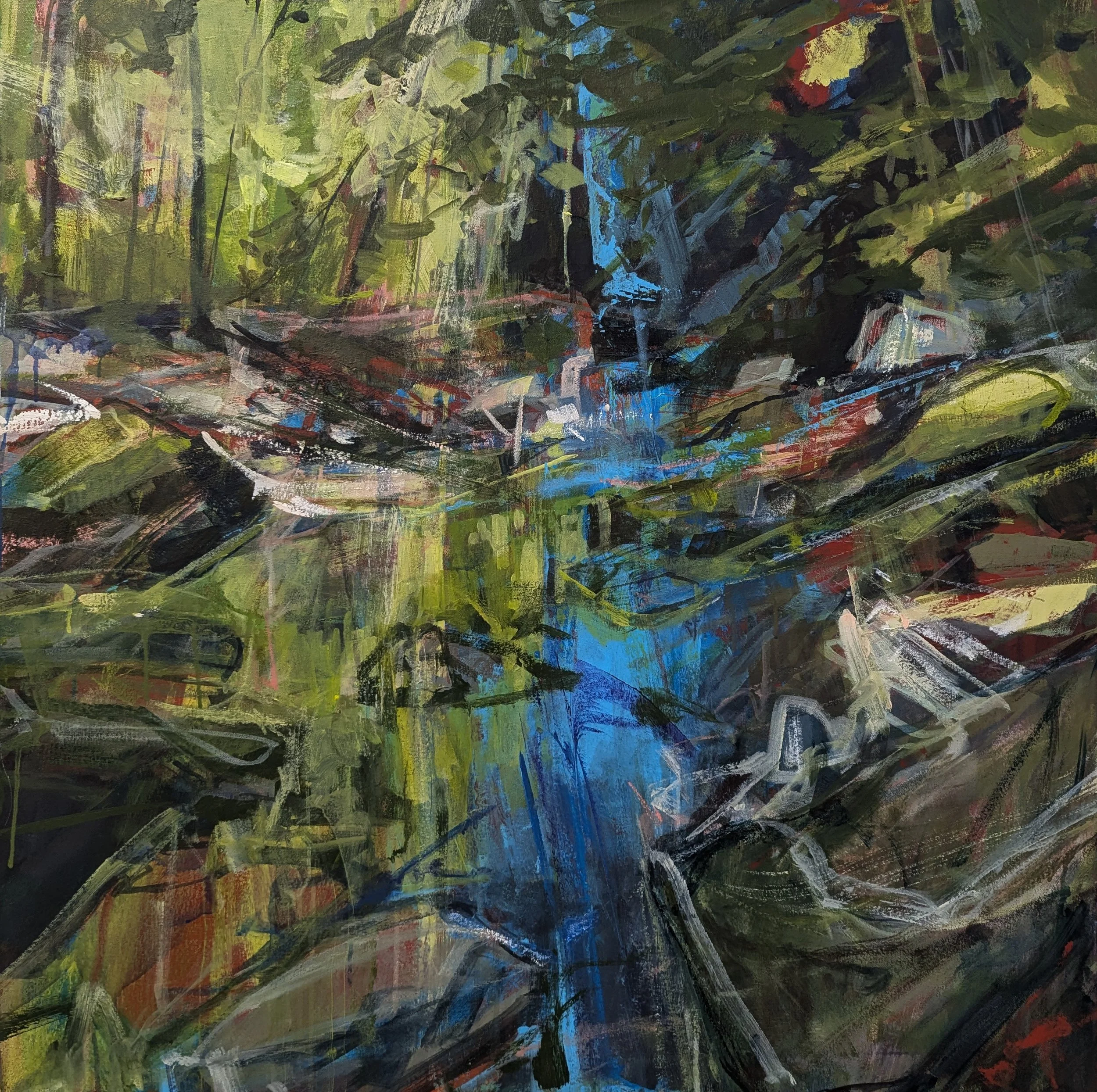 Peacock Forest, Acrylic on canvas, 36 x 36"