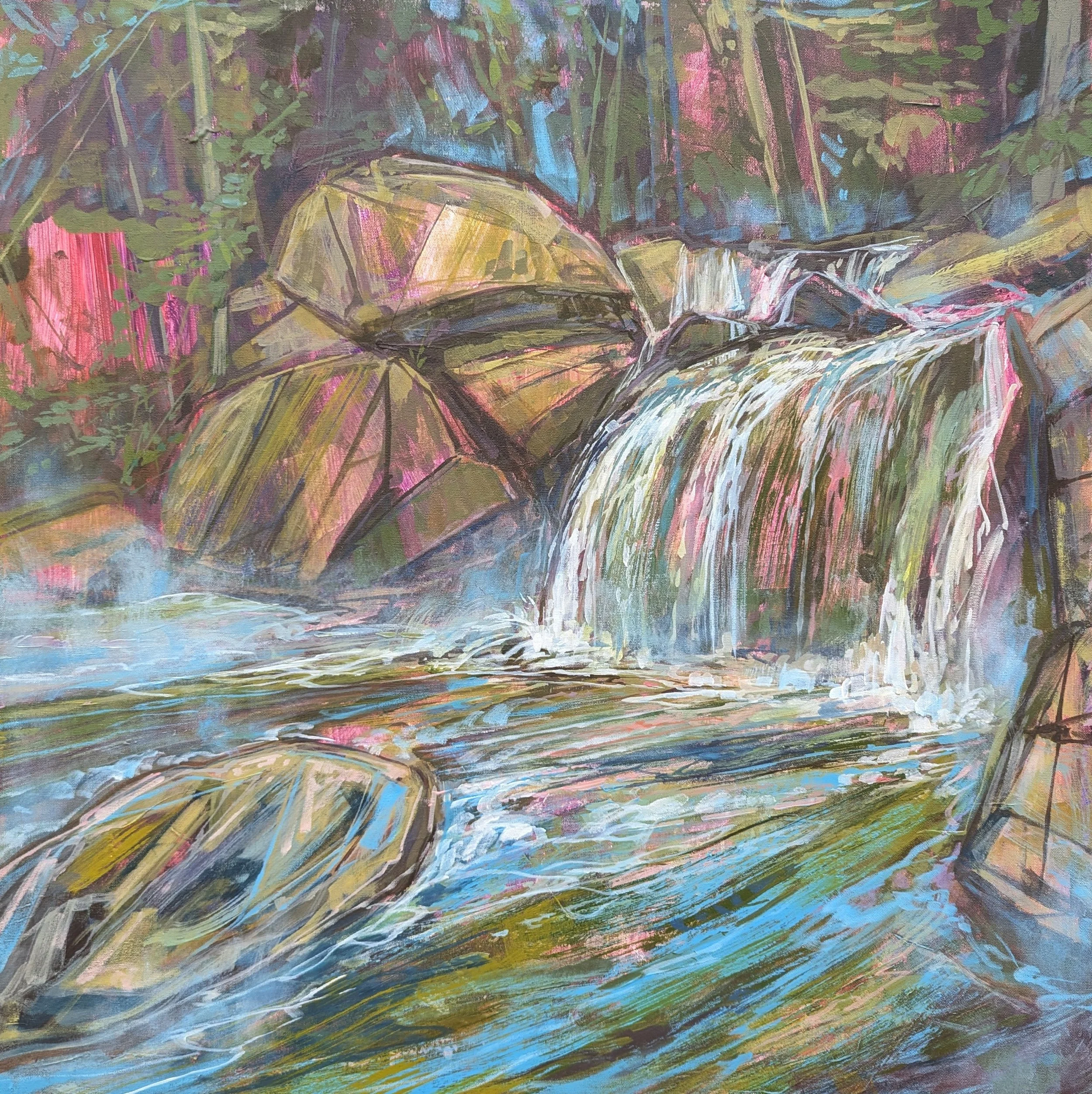 Raspberry Mist, 2024, Acrylic on canvas, 36 x 36 inches, $5,200
