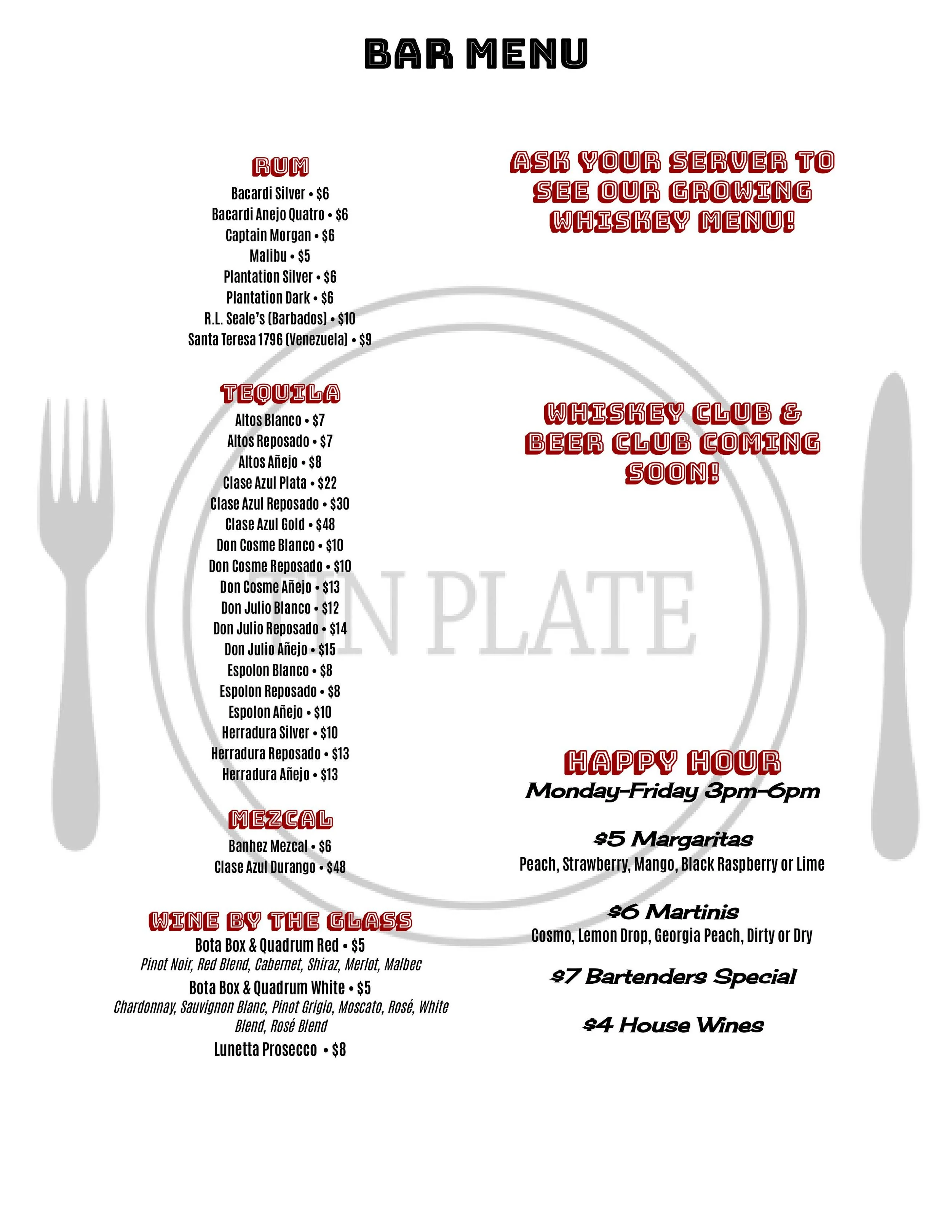 Menu — Tin Plate