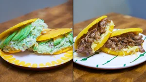 Arepas con dos rellenos: reina pepiada y rumbera