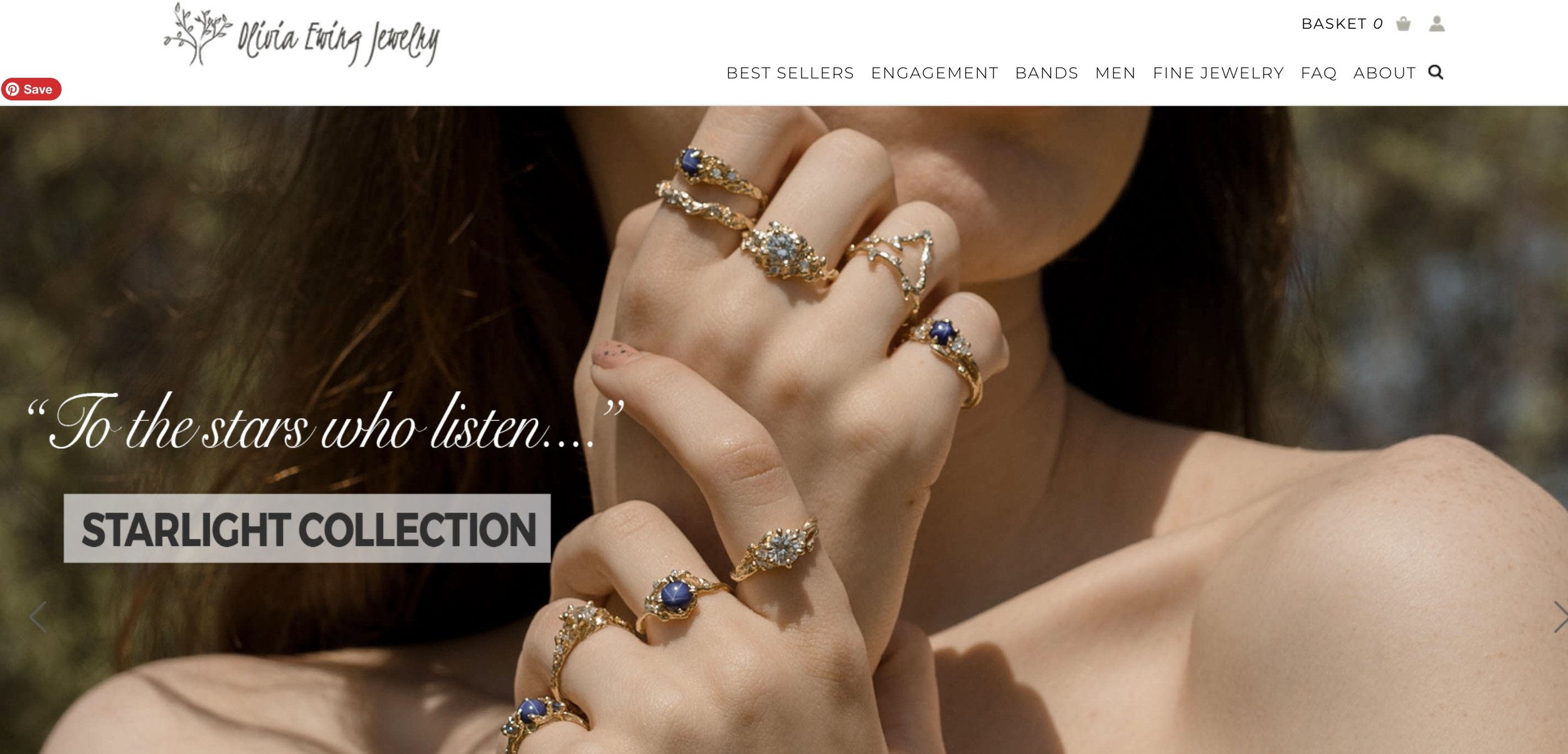 A screenshot of Olivia Ewing Jewelry's homepage
