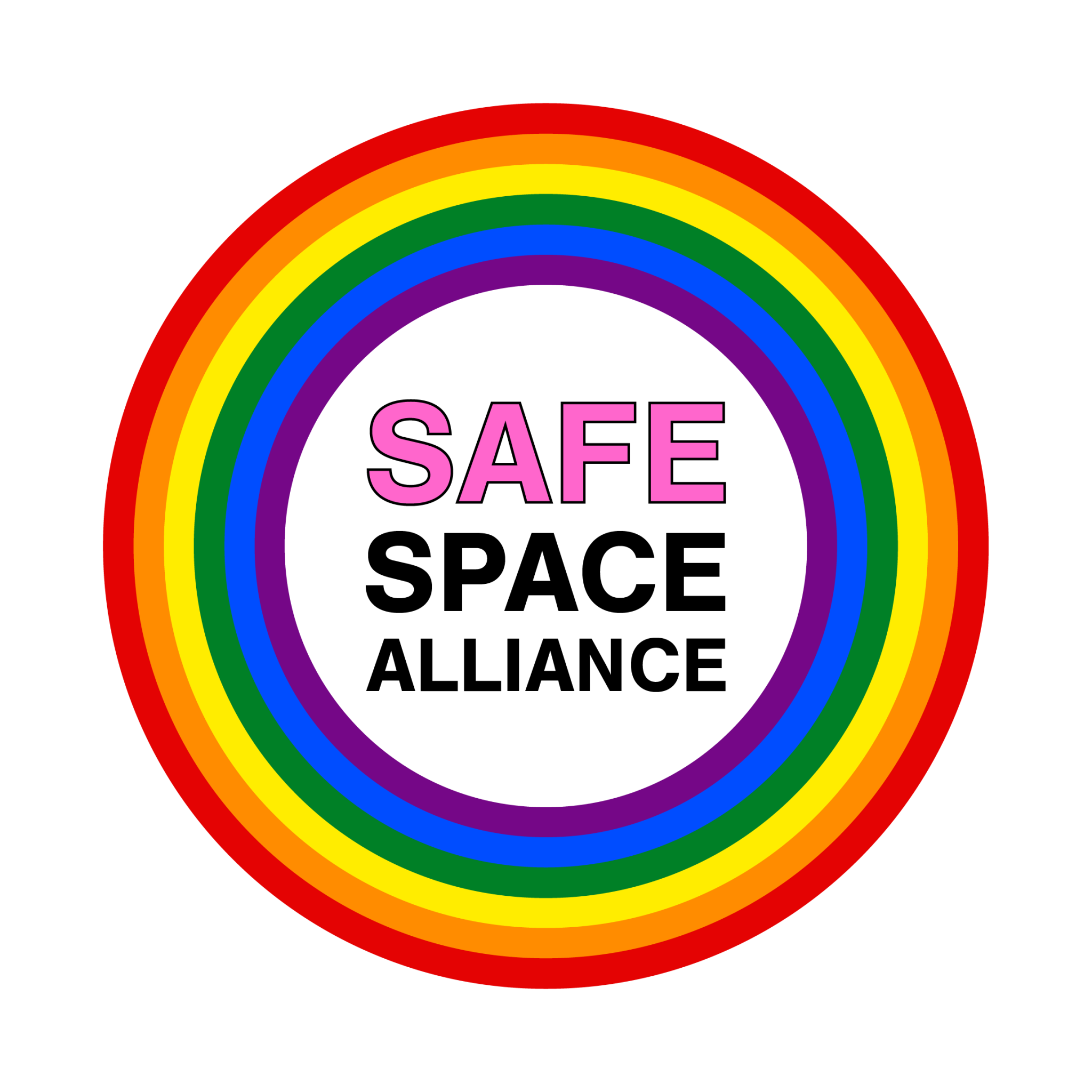 Rainbow with the words 'Safe Space Alliance' inside the arch.