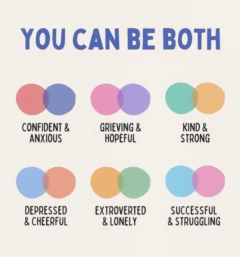 You can be both. You don&rsquo;t have to get rid of one emotion to experience another. 
Happy Friday! 🩷✨
.
.
.
#anxiety #anxietyrelief #anxietysupport #anxietytherapists #anxietytools #mentalhealth #mentalhealthawareness #mentalhealthsupport #health