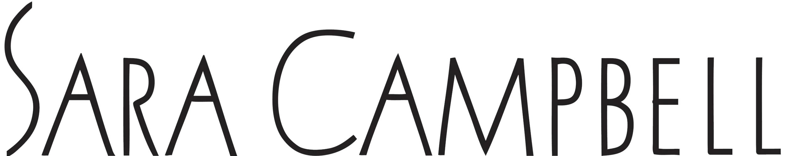 Sara Campbell logo with black lines and elegant font