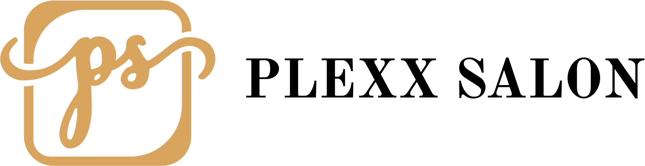 Plexx Salon logo with black background and gold lettering.