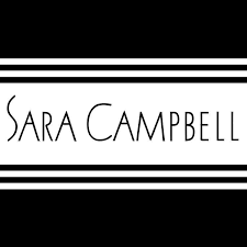 Logo with the text 'Sara Campbell' on a white background with black horizontal lines above and below.