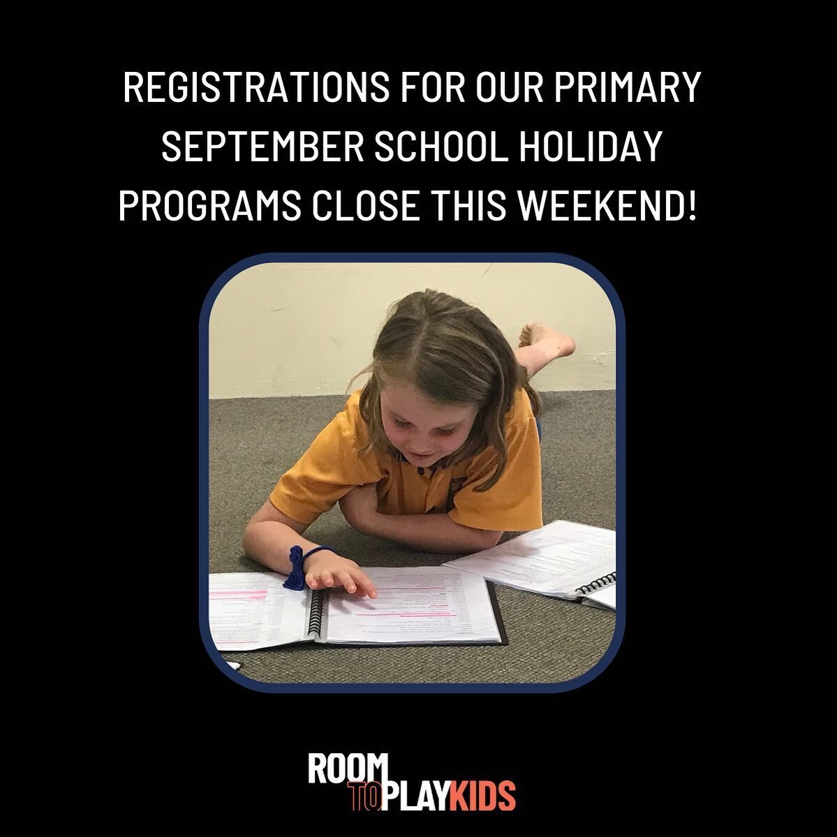 Schools out which means that our Primary School Holiday Program starts THIS MONDAY! 

✍️ Limited spots remain. Register your child now via our website: www.roomtoplay.com.au

🎭 Primary School Holiday Program | 19th-22nd of September
Monday - Thursda