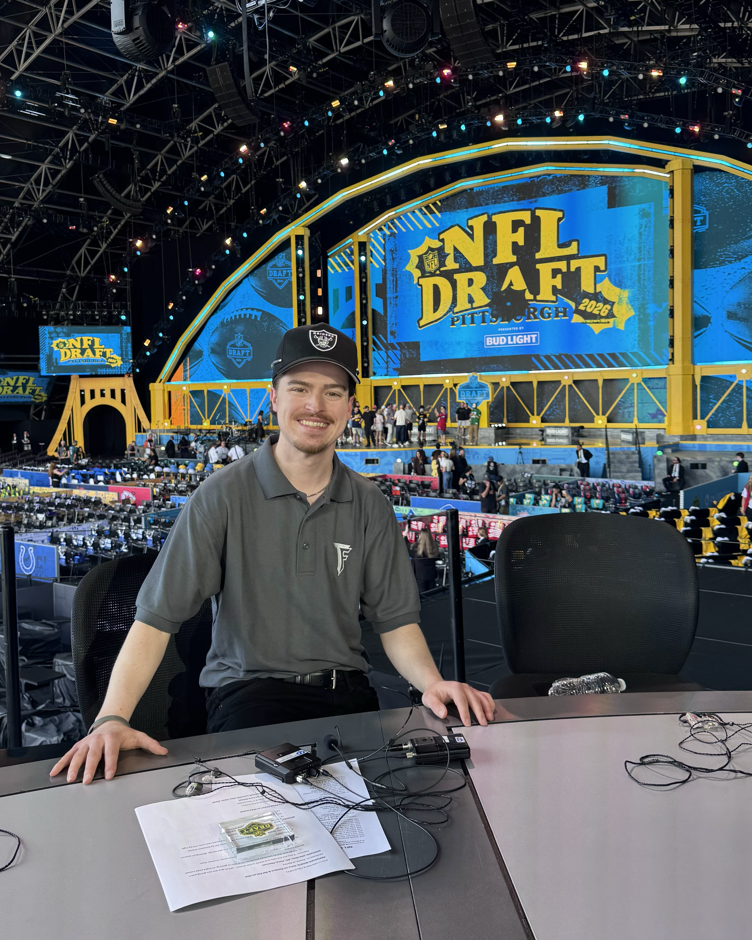 Trevor covering the NFL Draft in Pittsburgh (2026).