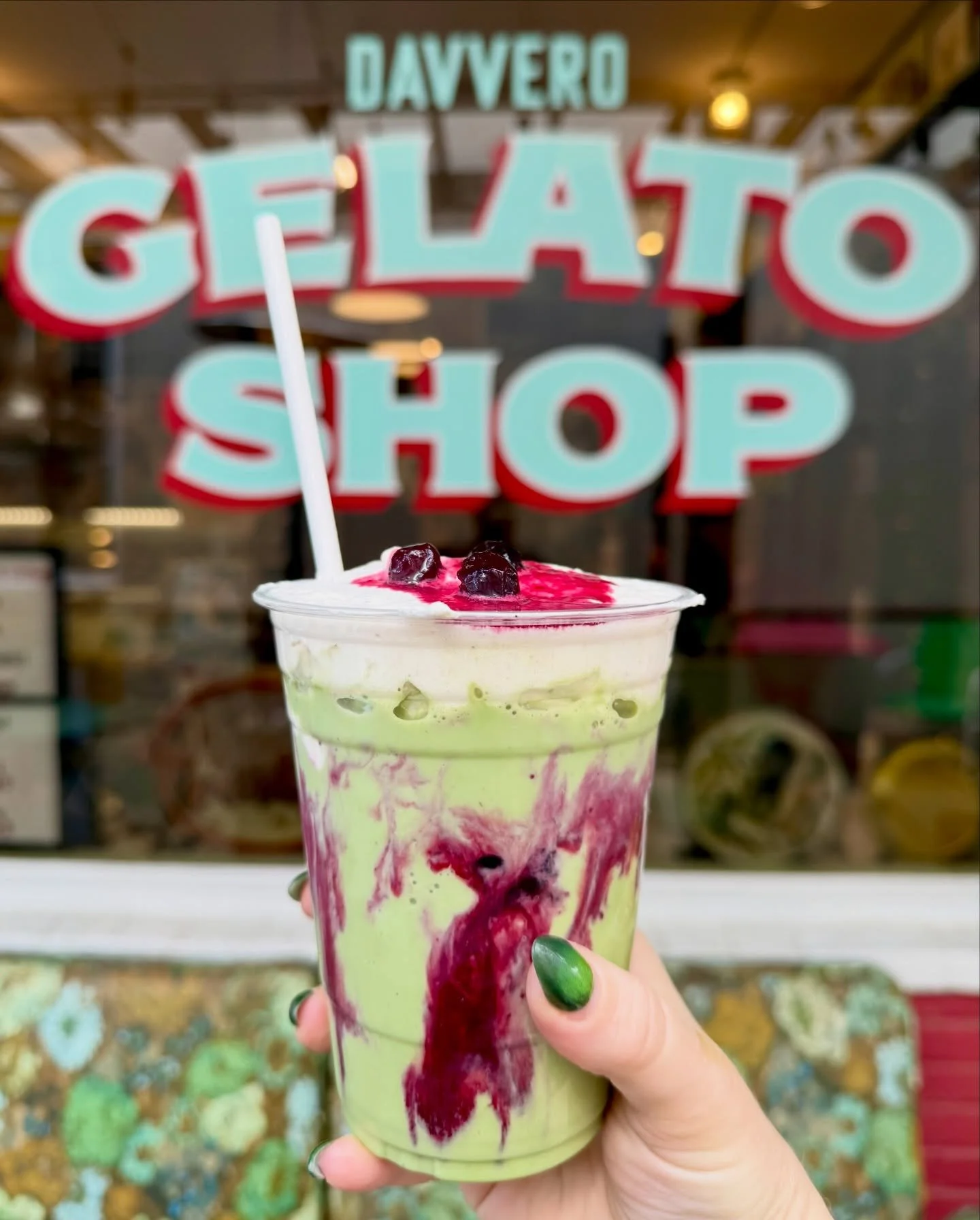 A special so special that it&rsquo;s getting an early debut- The Matcha Shake is comprised of our house made cashew cream based vanilla gelato, ceremonial grade matcha, oat milk, blueberry reduction and fresh whipped cream 🍵. 
Available this Friday-