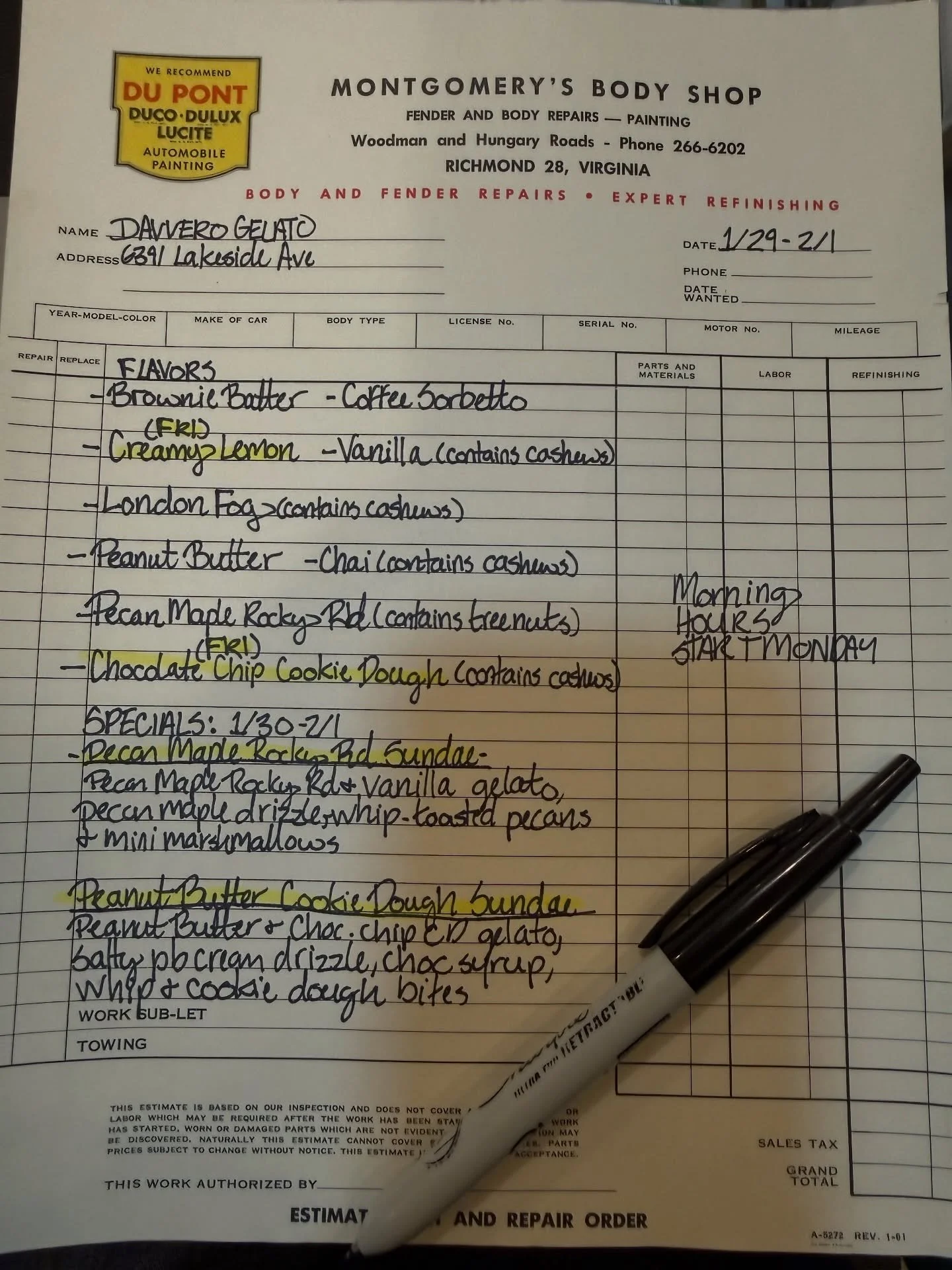 This week&rsquo;s flavors- we&rsquo;ve got a brand new spin on rocky road with our pecan maple butter as the base AND the PEANUTBUTTER COOKIE DOUGH SUNDAE IS BACK! 
Let&rsquo;s hope we&rsquo;re spared another round of weekend snow. 
Reminder: Special