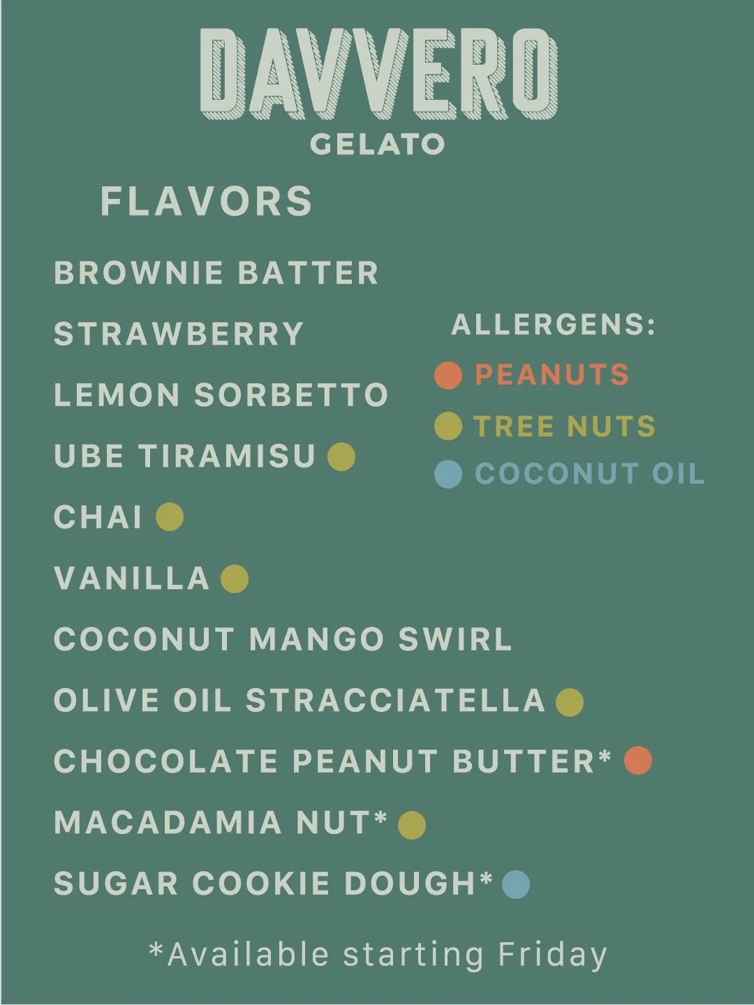 This week&rsquo;s flavors🍨☀️
Please note: Specials are available starting Friday. We make our gelato fresh each week and not all flavors are ready by Thursday*