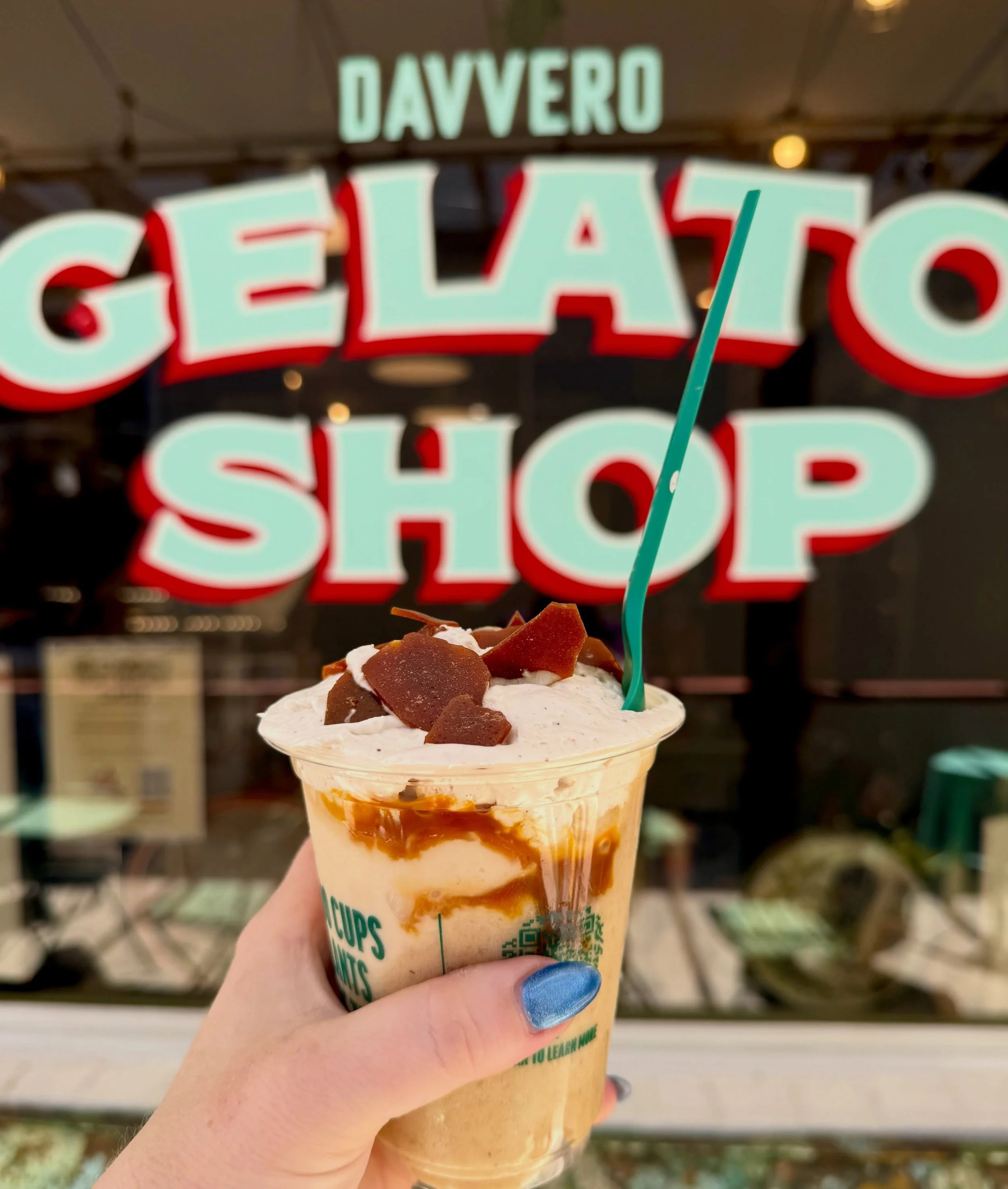 Banana Foster Cr&egrave;me Br&ucirc;l&eacute;e Sundae: Banana Foster and Caramel gelato with salted caramel, fresh whip and caramelized sugar shards 🍌🍮