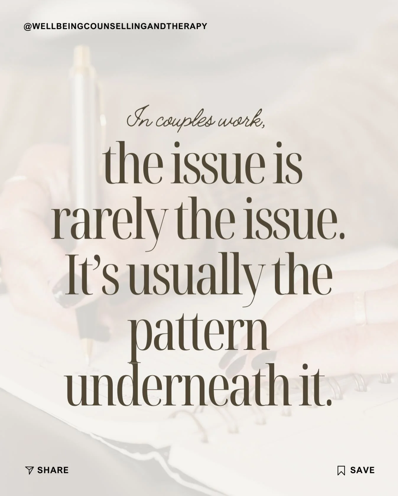 Most couples don&rsquo;t come because of one argument or one moment.

They come because the same dynamic keeps replaying, even when intentions are good.

Slowing the pattern down is often where change can begins.