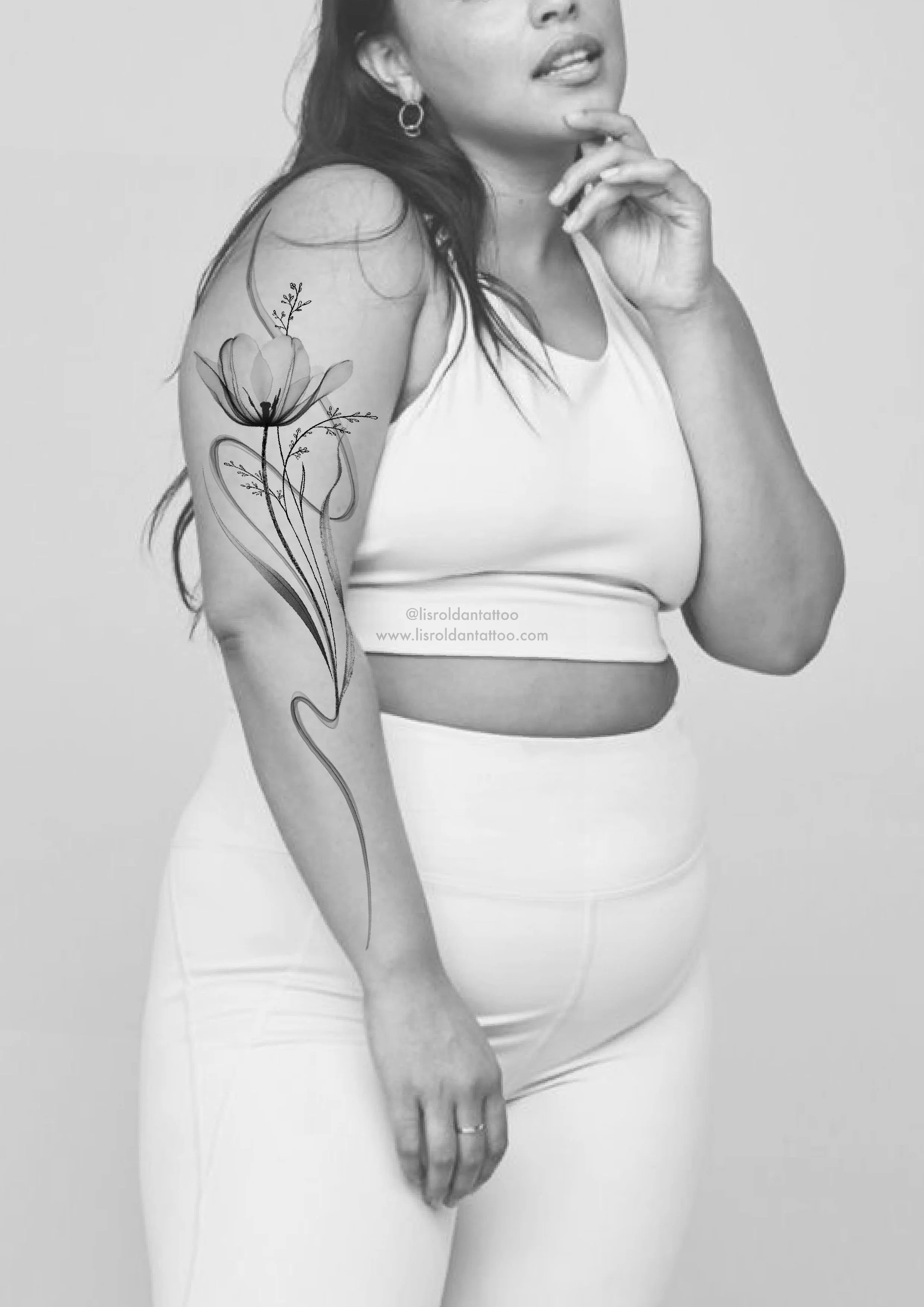 Flowing Tulip Flower and Lines tattoo design by Lis Roldan