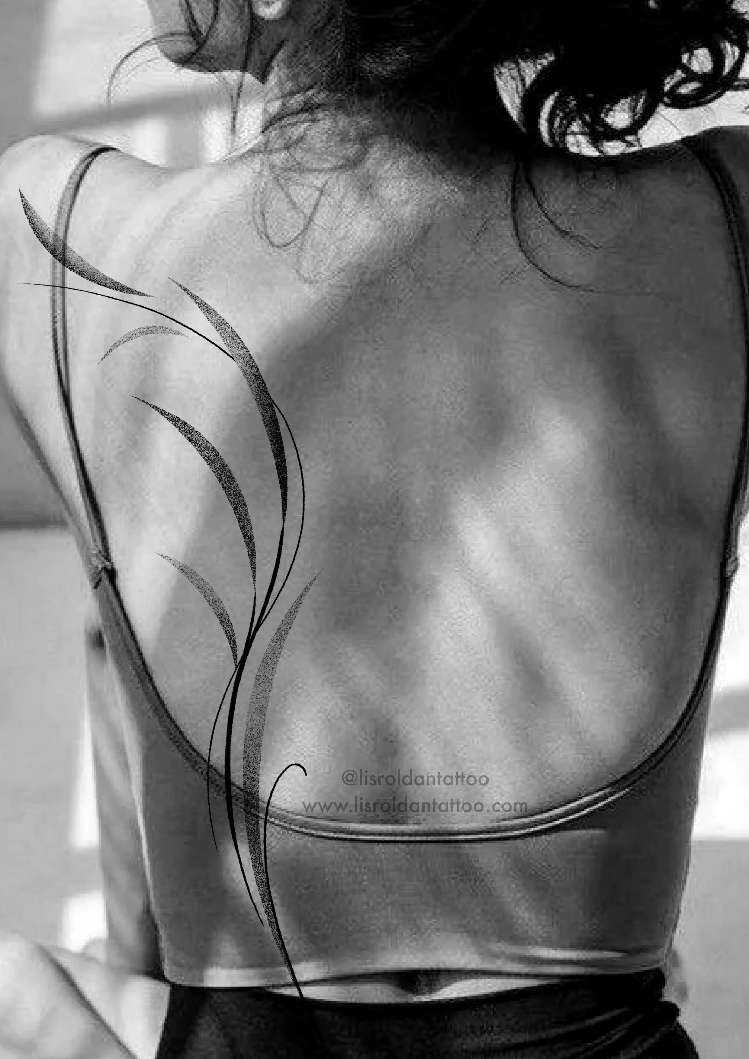 Flowing Lines and Leaves tattoo design by Lis Roldan