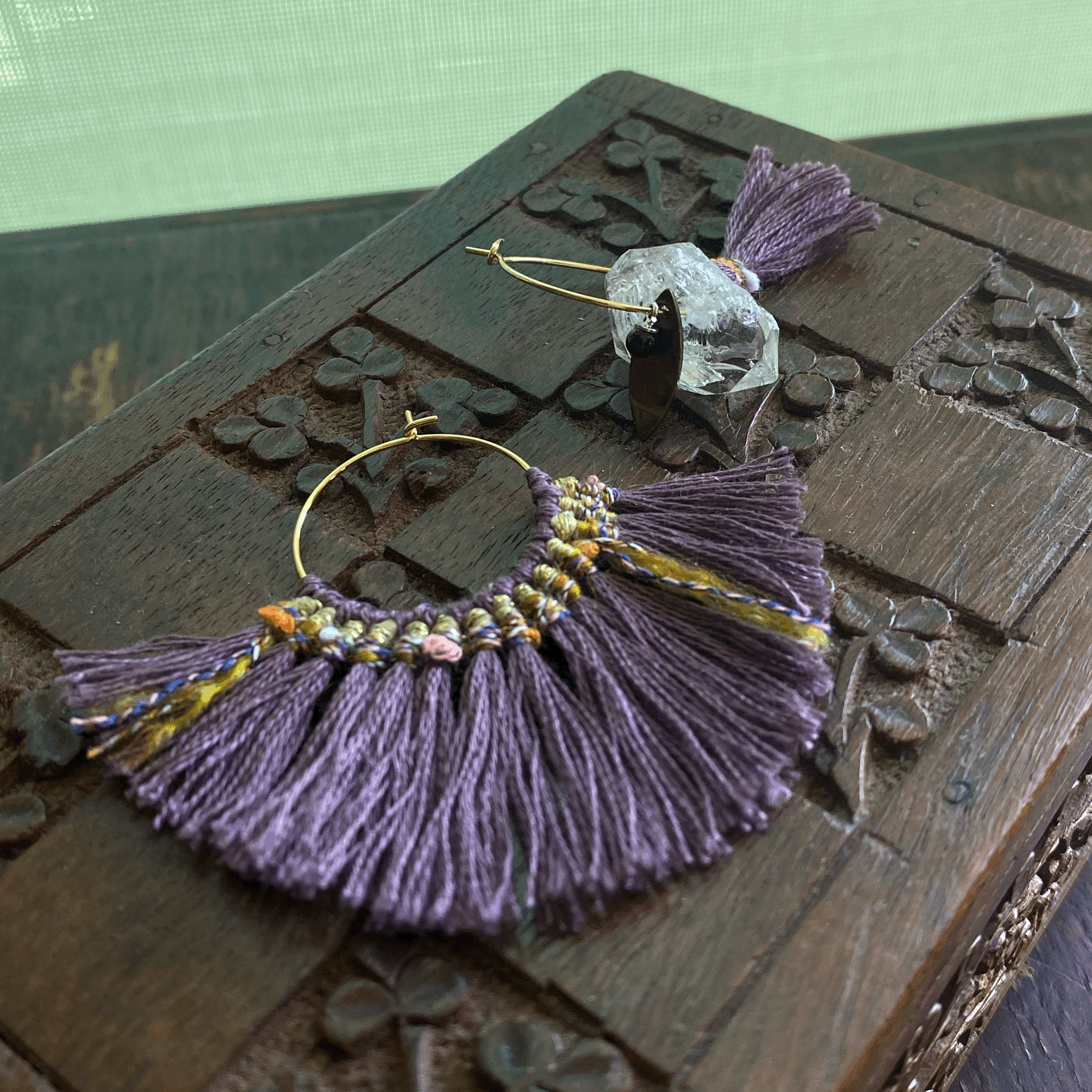 Fringe Earrings with a Quartz Crystal