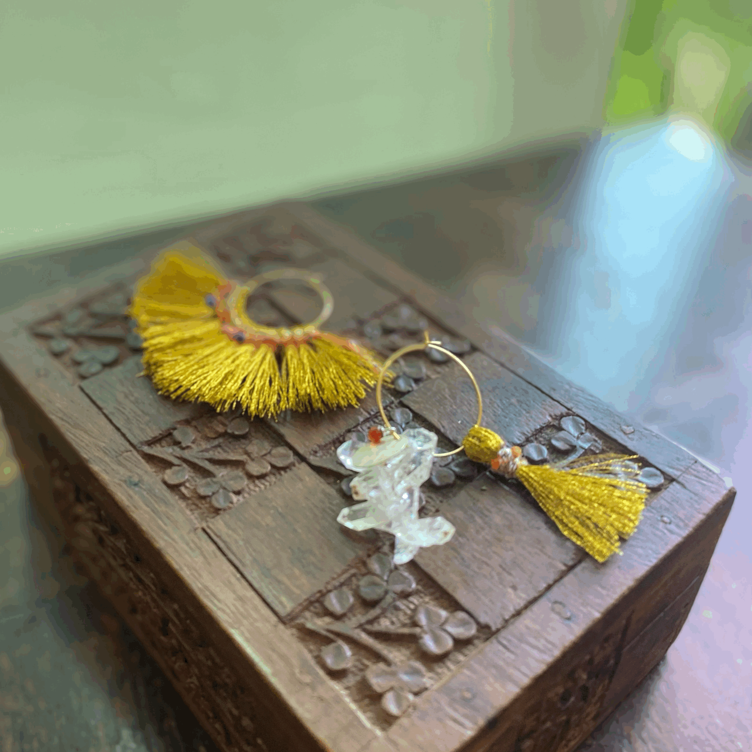 Fringe Earrings with a Quartz Crystal