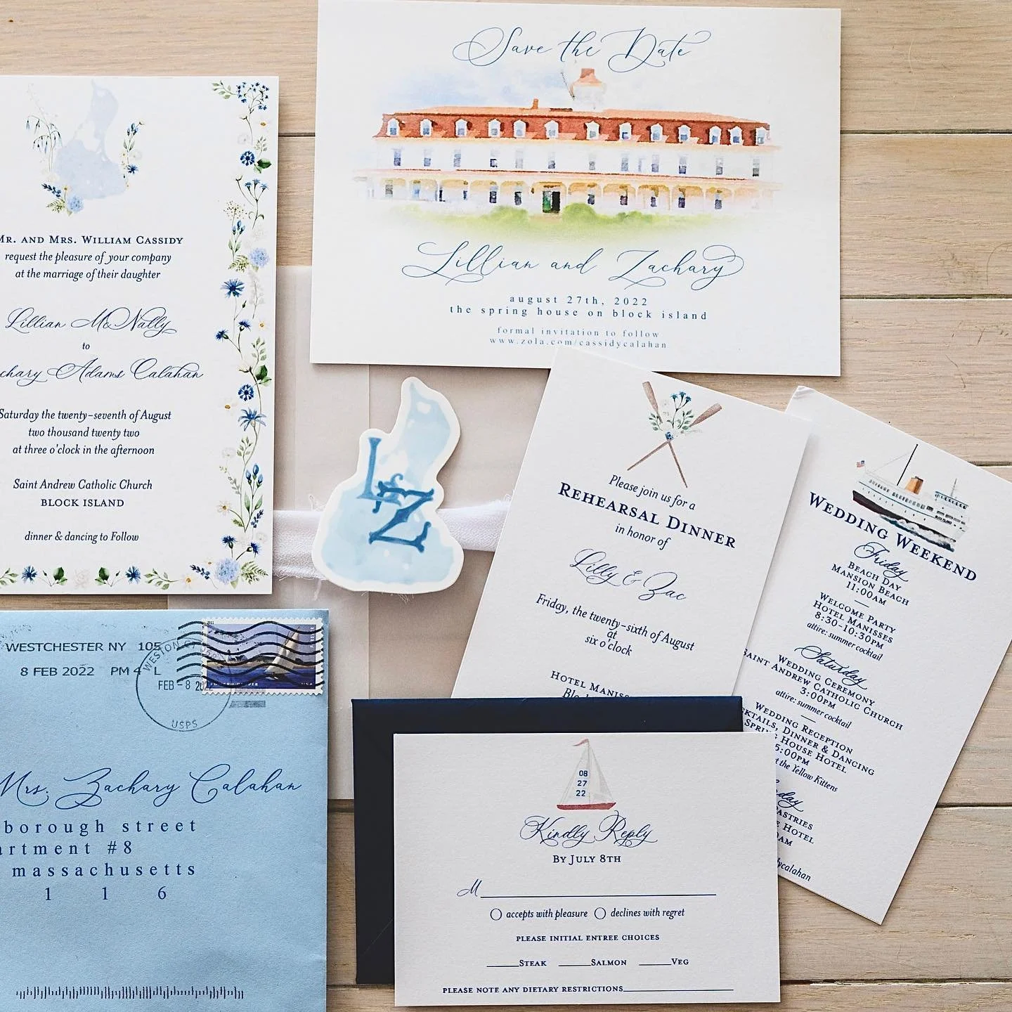 custom invitation suite for Z&amp;L 🫶🏼 Inspired by block island ✨
.
.
.
.
.
.
#WeddingStationery #CustomArt #springhouse #Watercolor #NauticalNuptials #blockisland #springhousehotel #WeddingInvitations #WeddingInvite #WeddingDetails #WeddingInspira