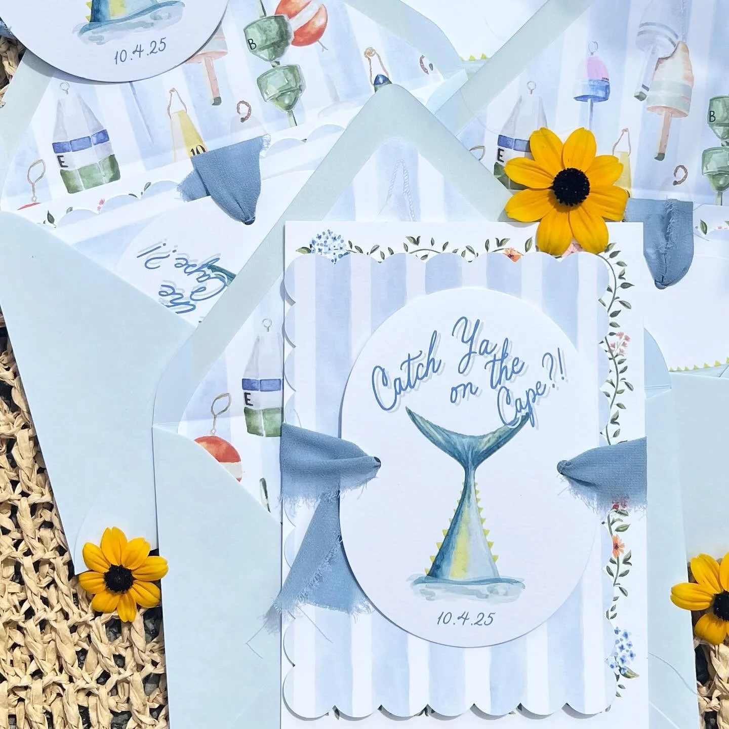 tuna tails &amp; lobster buoys for a wedding on the cape 🤌🏼 #customwatercolor #weddinginvitations #capecod