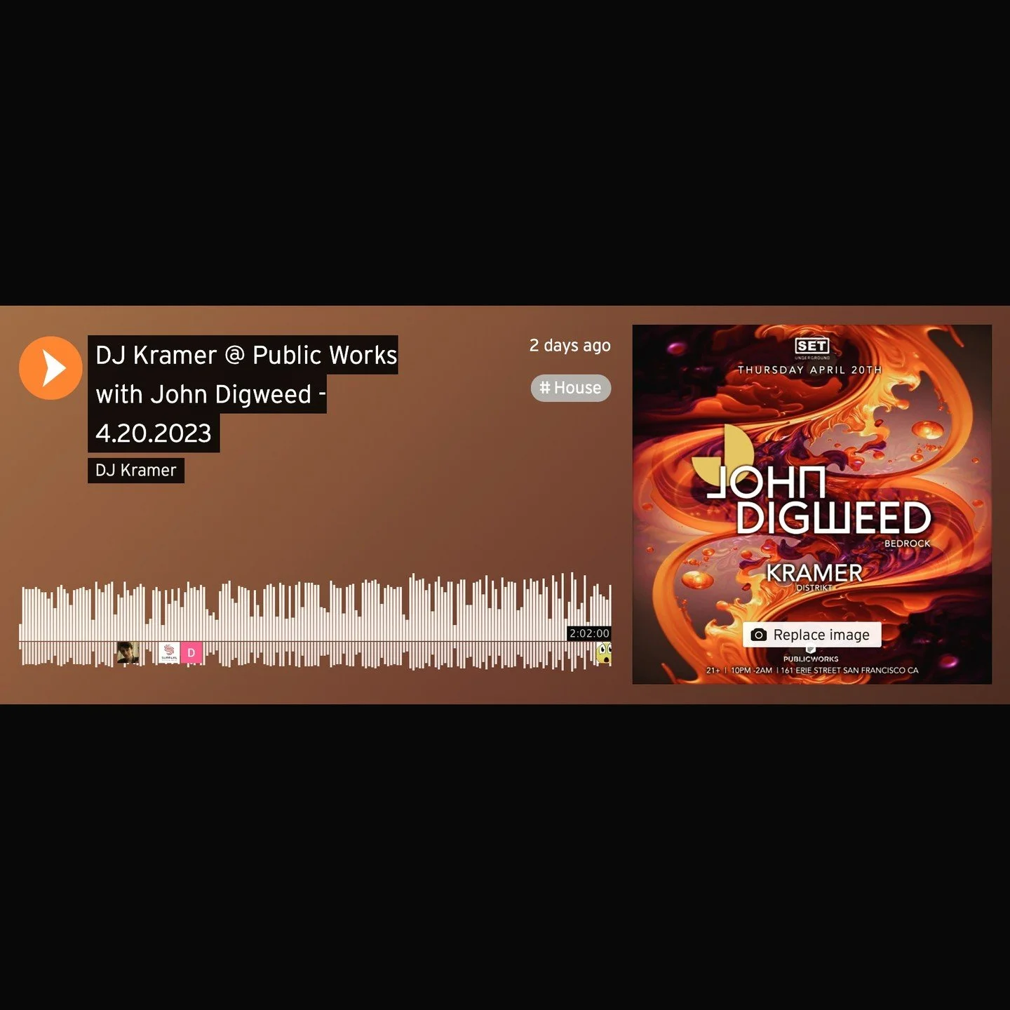 My set with John Digweed at Public Works in SF is now available on Soundcloud. Check for LINK IN BIO. 
&hellip;.
Next gig I'll see you at the first DISTRIKT fundraiser of 2023 on May 6th at Great Northern in SF. Ticket link in BIO. 
&hellip;.
🎉🎶🔥?