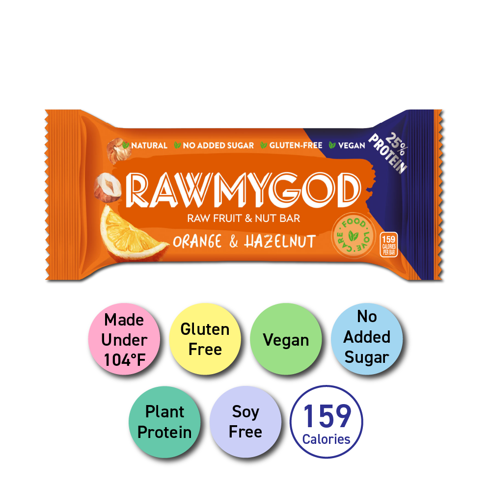 RAWMYGOD Orange & Hazelnut Raw Fruit & Nut Bar, 1 Bar