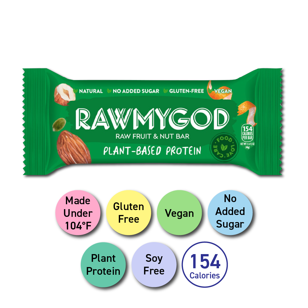 RAWMYGOD Plant-Based Protein Raw Fruit & Nut Bar, 1 Bar