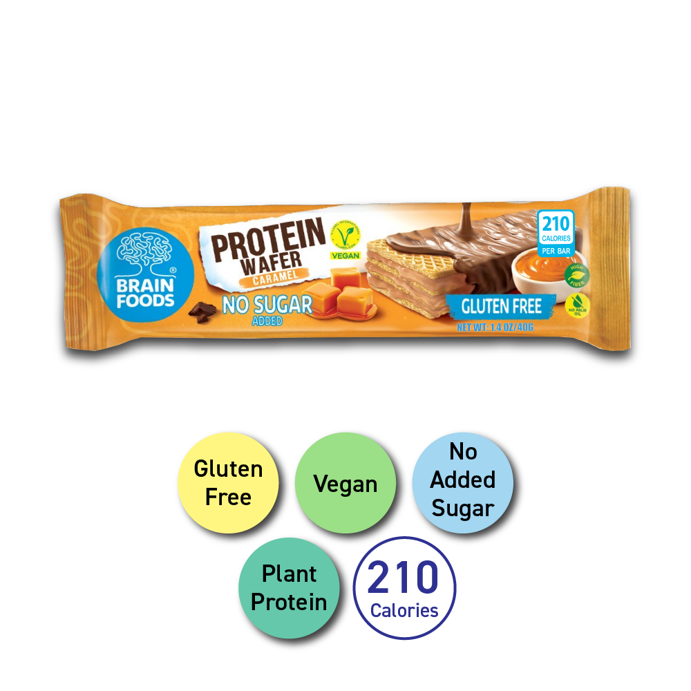 BRAIN FOODS  Caramel Protein Wafer, Gluten Free Vegan, 1 Bar