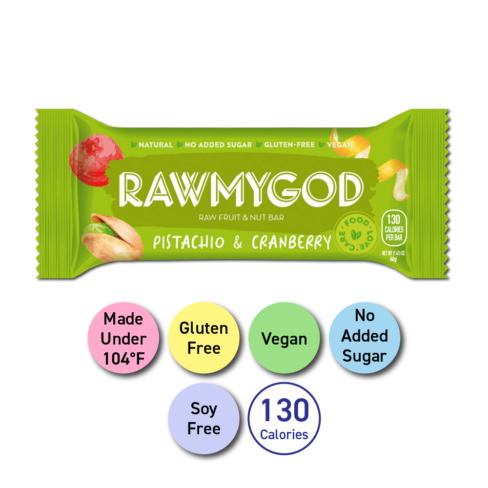 RAWMYGOD Pistachio & Cranberry Raw Fruit & Nut Bar, 1 bar