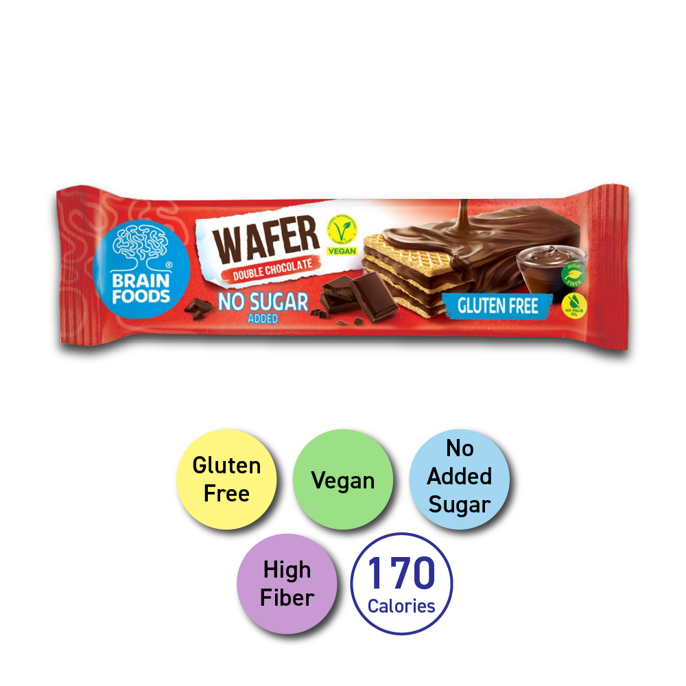 BRAIN FOODS Double Chocolate  Wafer, Gluten Free Vegan, 1 Bar